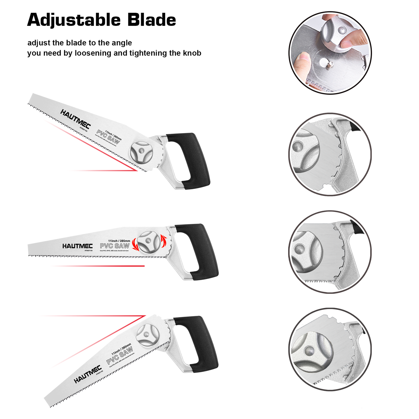 HAUTMEC Heavy Duty 11-Inch PVC/ABS Pipe Saw And General Purpose Hand saw, Adjustable Cutting Angle, For Cutting Pipe In Tight Spaces, for Trimming, Gardening, Wood, Drywall, And Plastic HT0027-SA