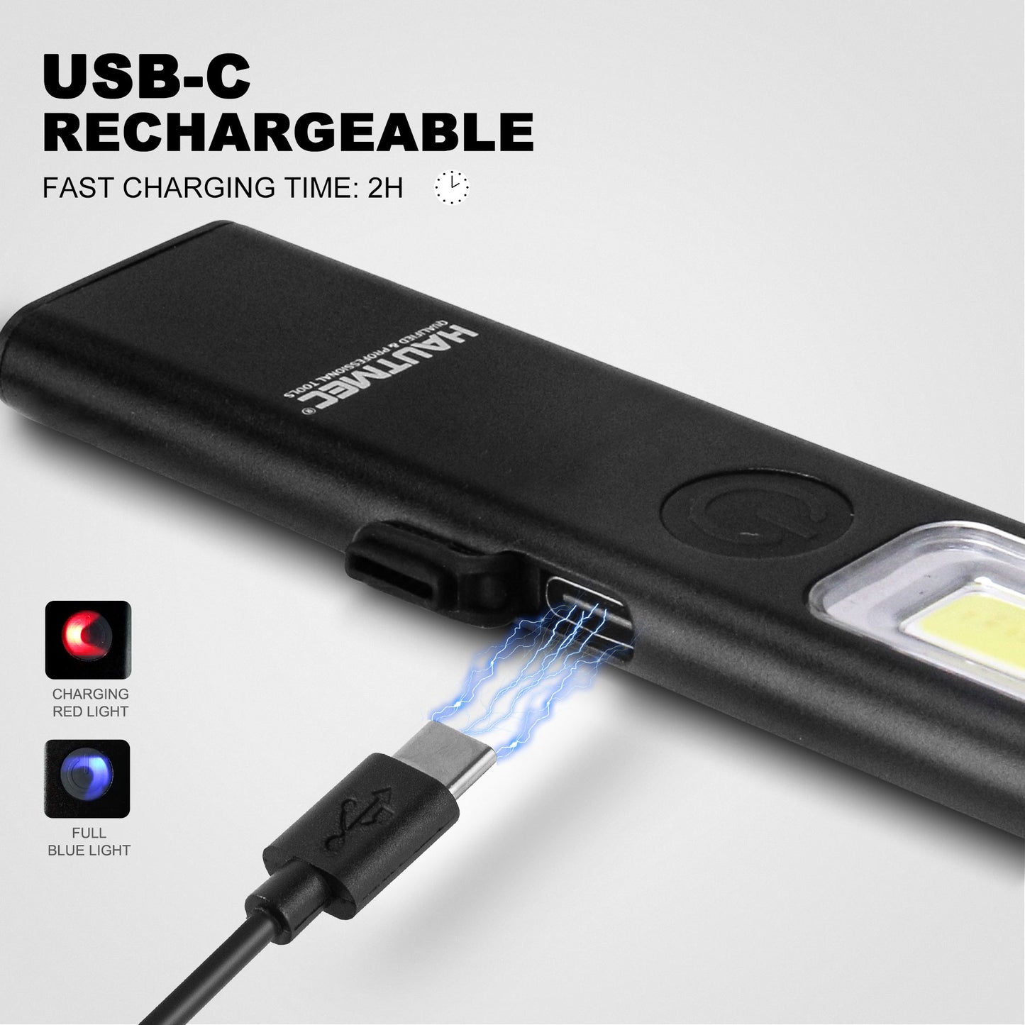 HAUTMEC EDC Flashlight Rechargeable 200 Lumens Magnetic Pocket Flashlight Slim Flat Flashlight 3 Modes Mini Led Flashlight for Work Light HT0379