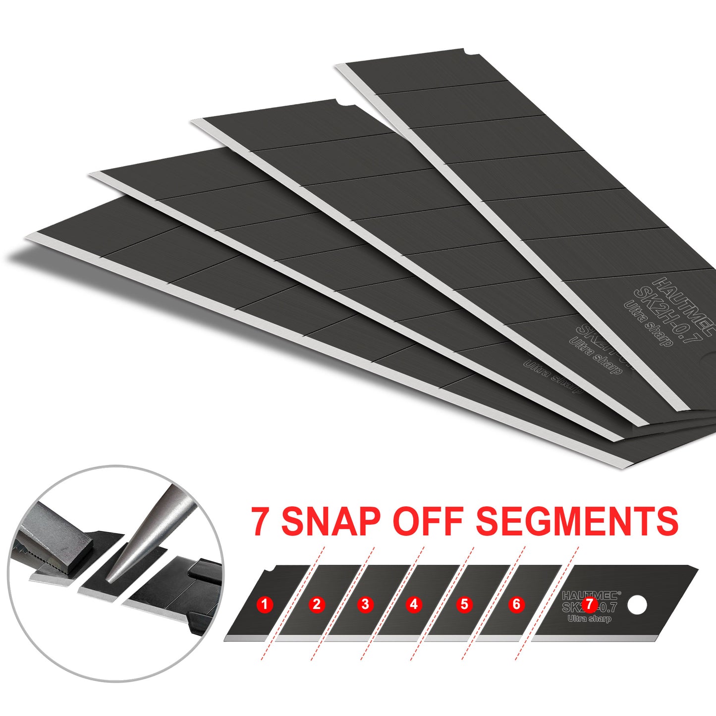 HAUTMEC 20PCS 25mm SK2H Ultra Sharp Snap Off Blades, Professional Retractable Utility Knife Replacement Blades 2 PACK, Creative Safety Box, for Industrial or Construction Applications HT0082-20PC
