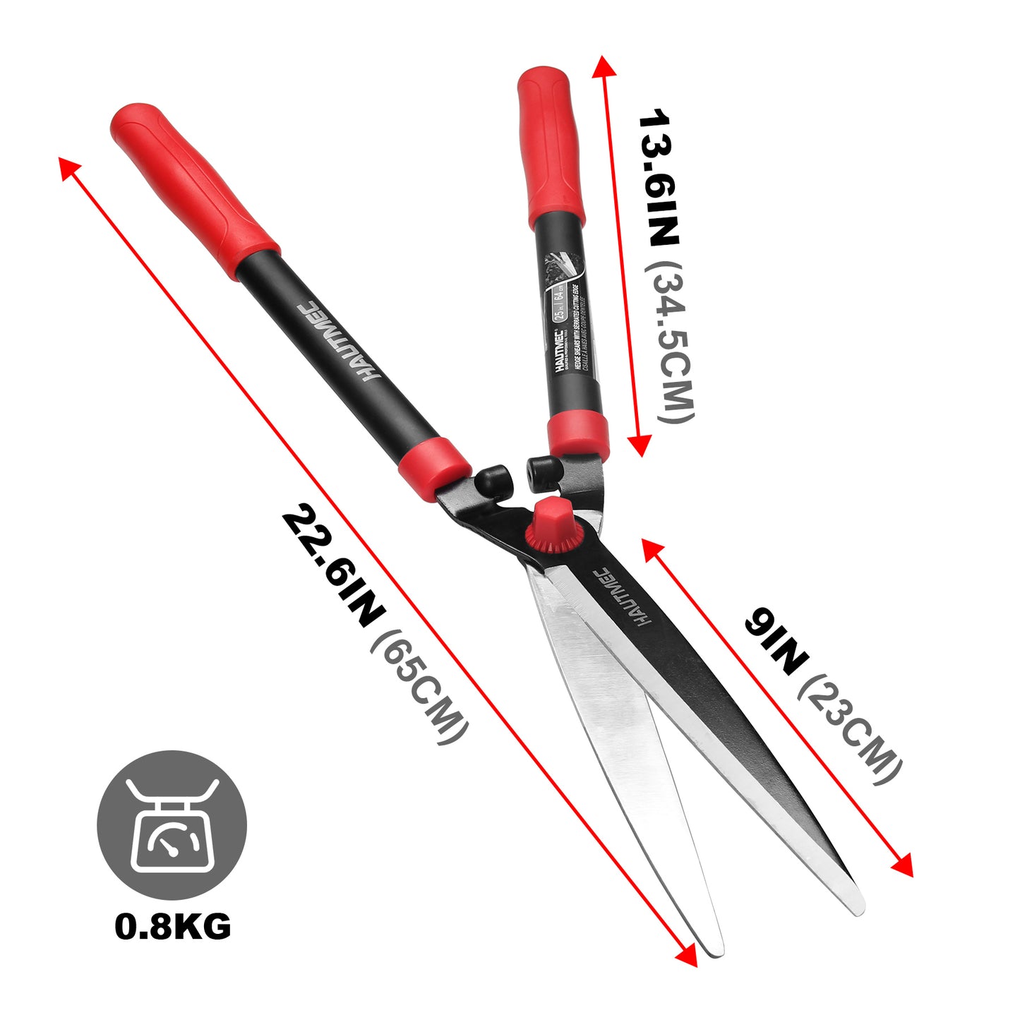 HAUTMEC 25'' Manual Hedge Shears & Clippers with Low Friction Coated Blade and Lightweight Handles, Idea for Trimming and Shaping Borders, Decorative Shrubs and Tall Bushes HT0148
