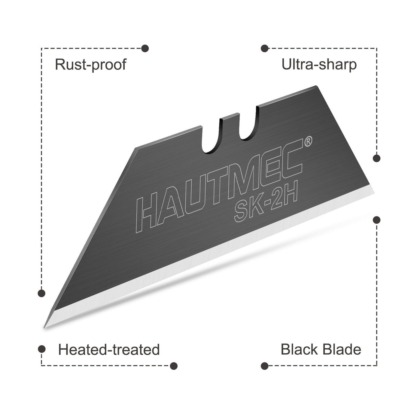 HAUTMEC 50-Pack Utility Knife Blades with a Safety Dispenser, Standard Replacement Blades for Heavy Duty Utility Knives and Box Cutters, Sharper SK2H Black Blades HT0265-5PCS