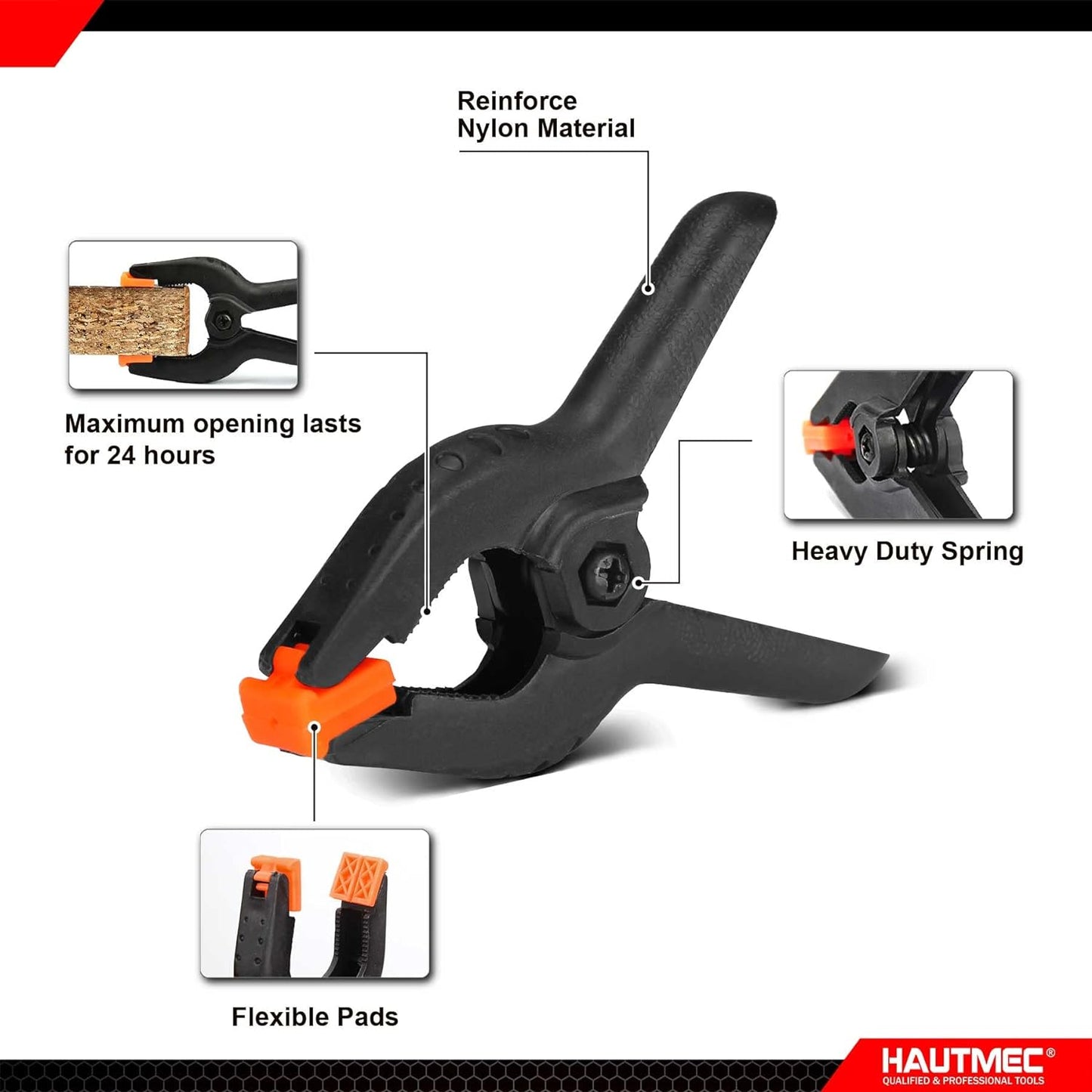 HAUTMEC 6-Piece Bar Clamps for Woodworking,12Inch x 2,4 Spring Clamps,Light-Duty Quick-Change With One-Handed Design HT0326