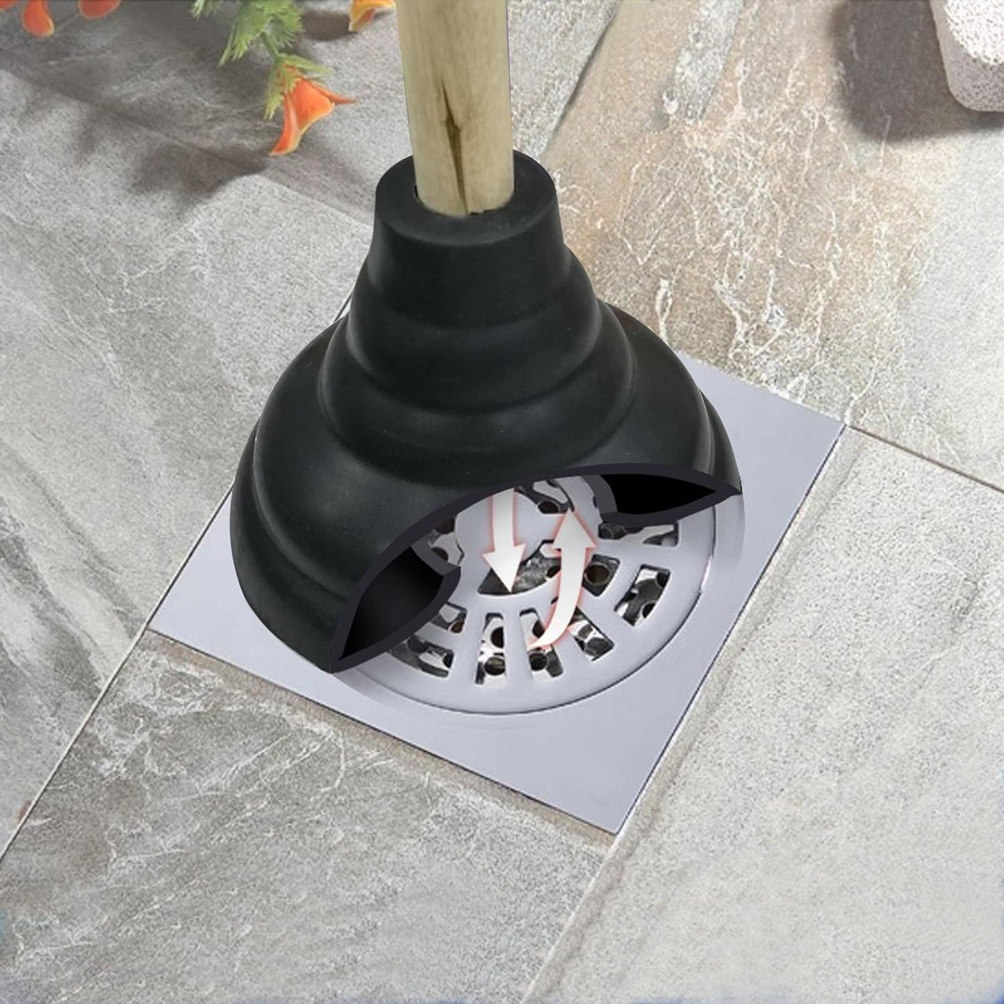 HAUTMEC Rubber Toilet Plunger for Bathroom Sink Plunger Toilet Unblocker with 150mm (Dia) Plungers and 450mm Wood Handle for Bathroom Sink Drain Kitchen PL10091701