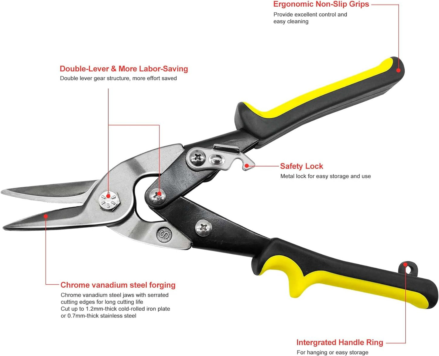 HAUTMEC 10 Inch Aviation Tin Snips Set - Left, Right and Straight Cut, 3 Pack Chrome Vanadium Steel HT0068-SN