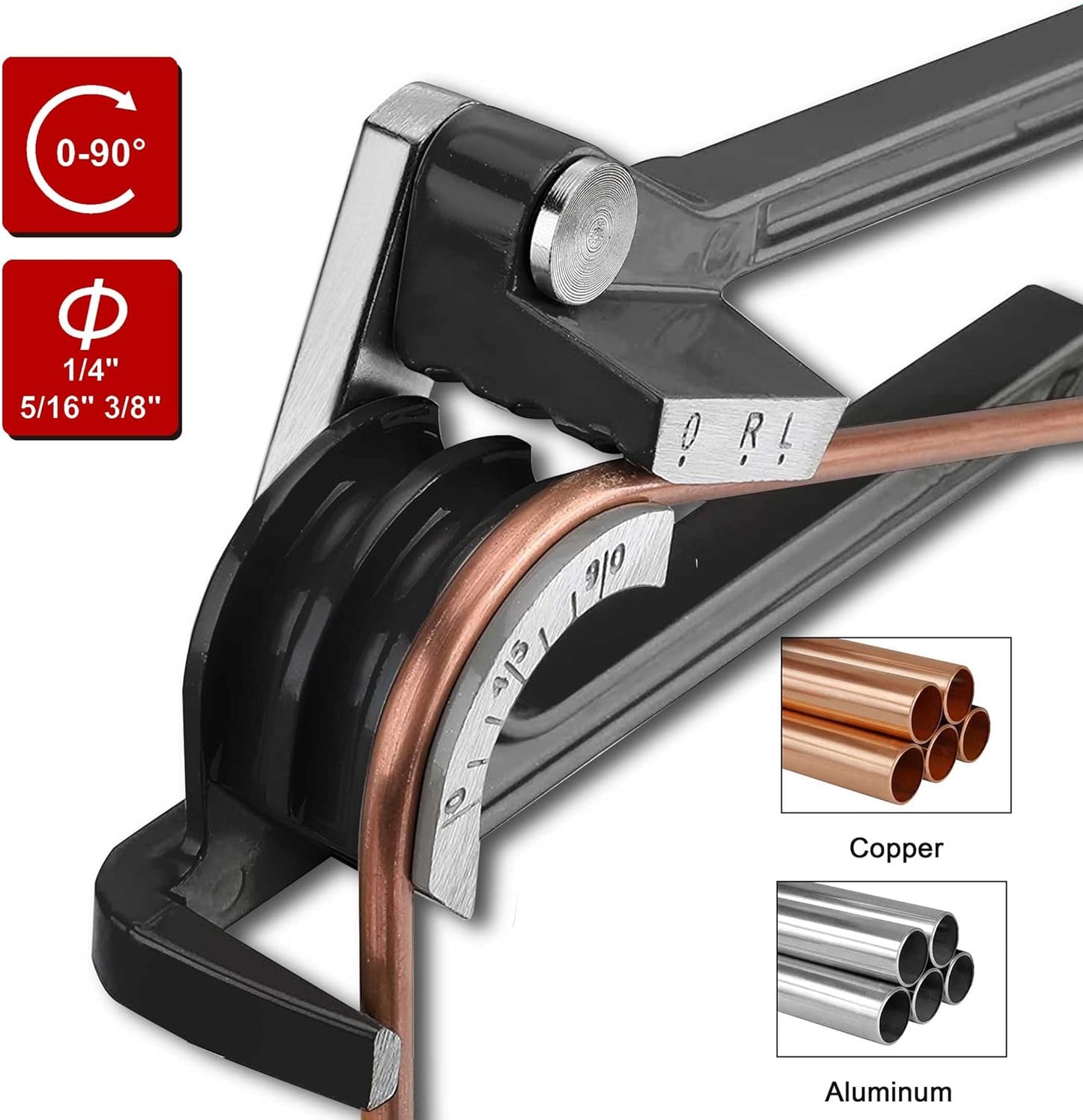 HAUTMEC 3-IN-1 90 Degree Mini Hand Manual Tubing Bender for 1/4" 5/16" 3/8" Copper Aluminum and Brass Pipes HT0004-PL