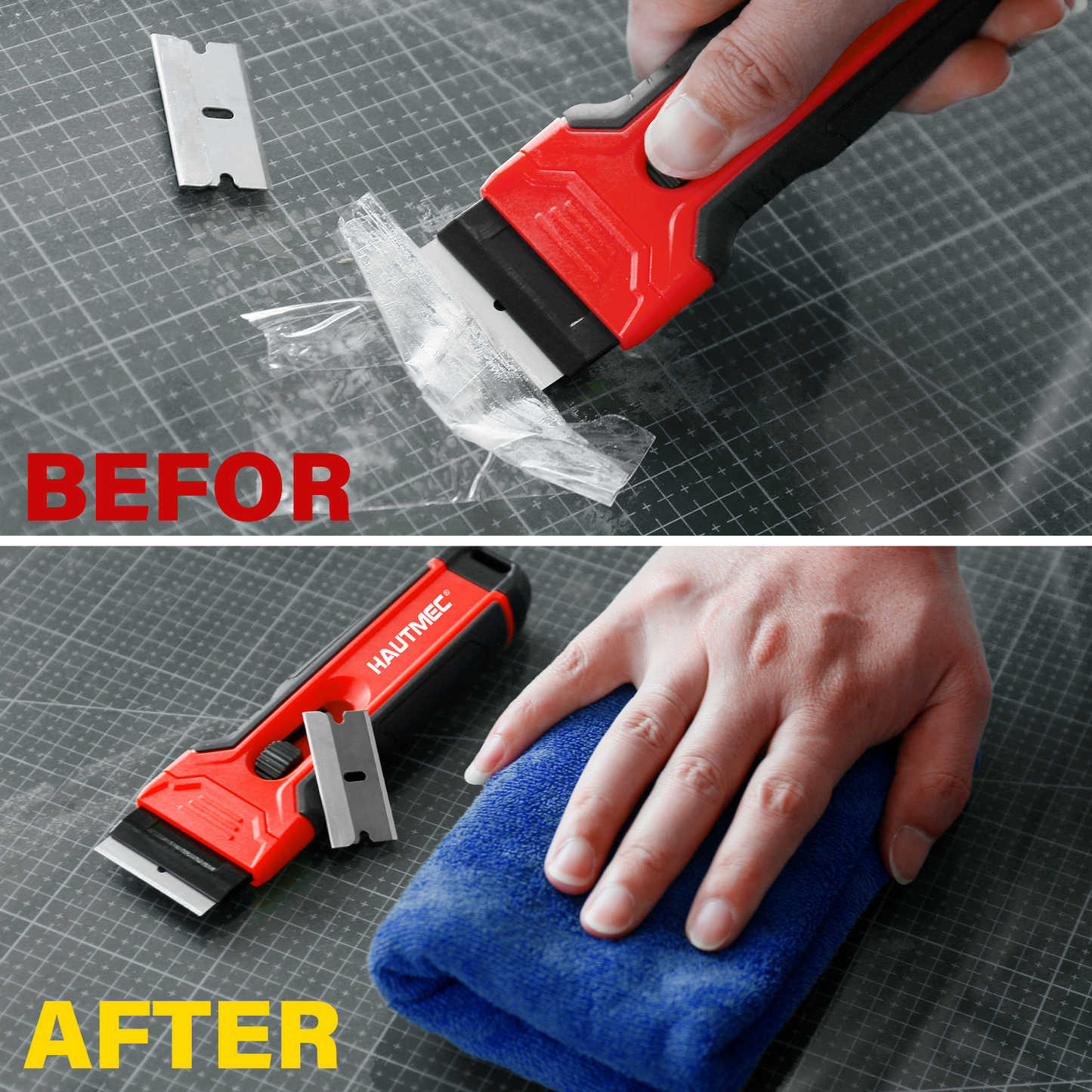 HAUTMEC 100 Pack Single Edge Razor Blades, Heavy Duty Edge Blades, Ultra Sharp, Rust-Resistant,Industrial & DIY Use, Fits most Standard Scraper & Utility Knife, for Removing Decals, Stickers HTPBM25029