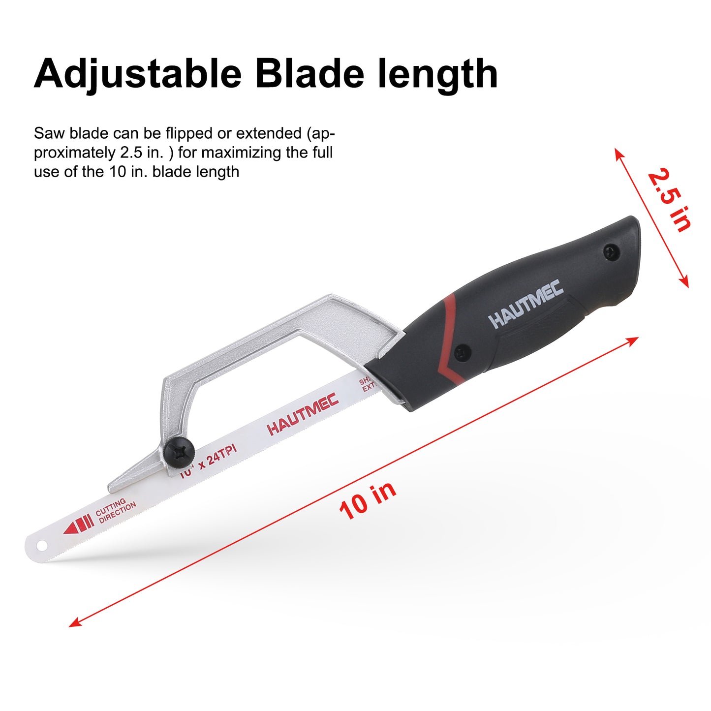 HAUTMEC Compact Mini Hacksaw With Hack Saw Bi-Metal Blade and Cutting Guide, Alluminium Alloy Solid Frame, For Easy Cutting, Especially Cuts in Tight Hard-Reach Spaces HT0309-MS