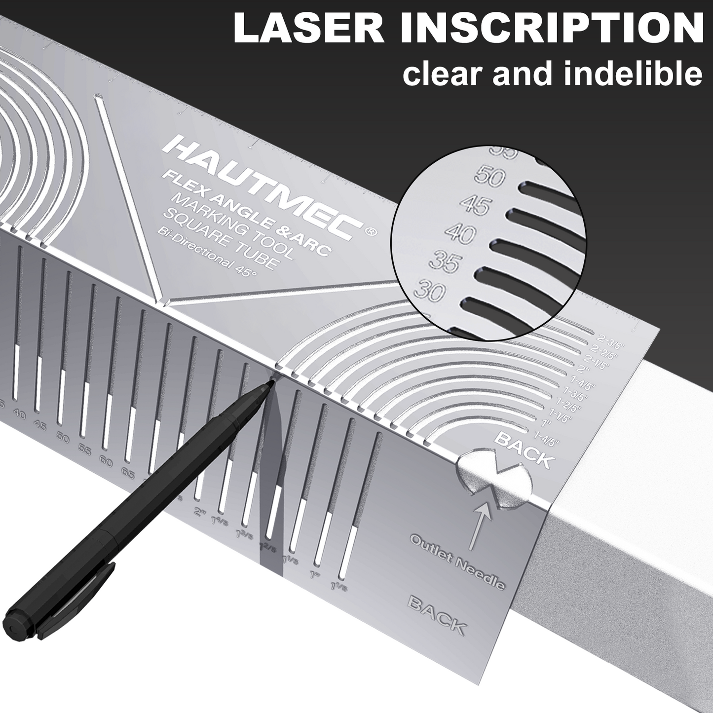 HAUTMEC Flex Angle & Arc Marking Tool, Multi-functional Square Tube Scriber for Square Tube, Right Angle Ruler with 5 PCS Marking Pen (Small Size 20-65) - HT0457