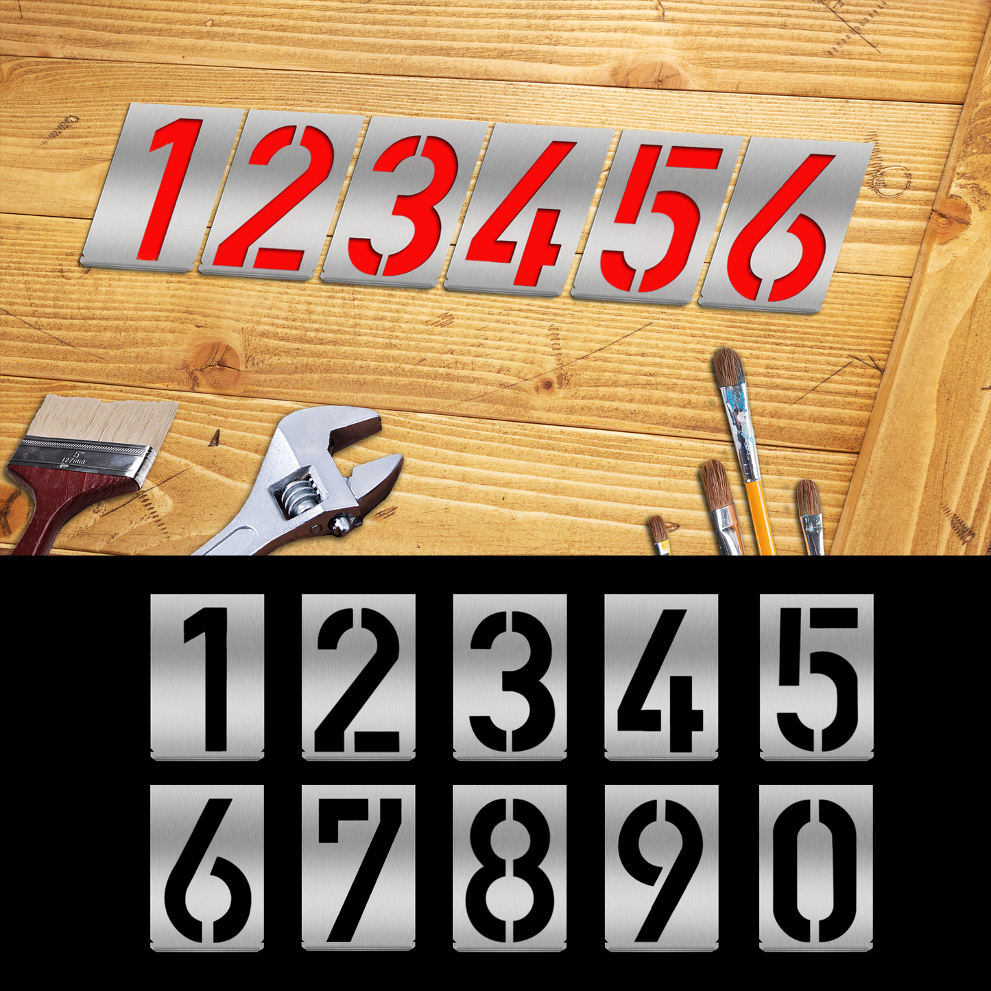 HAUTMEC Vintage Stainless Steel Numbers Stencils, 0 to 9 Stainless Steel Stencils & Holder, 10" (250mm) Numbers, Shop Stencil, Advertising Stencilling, Craft-Printing, Reusable HT0340
