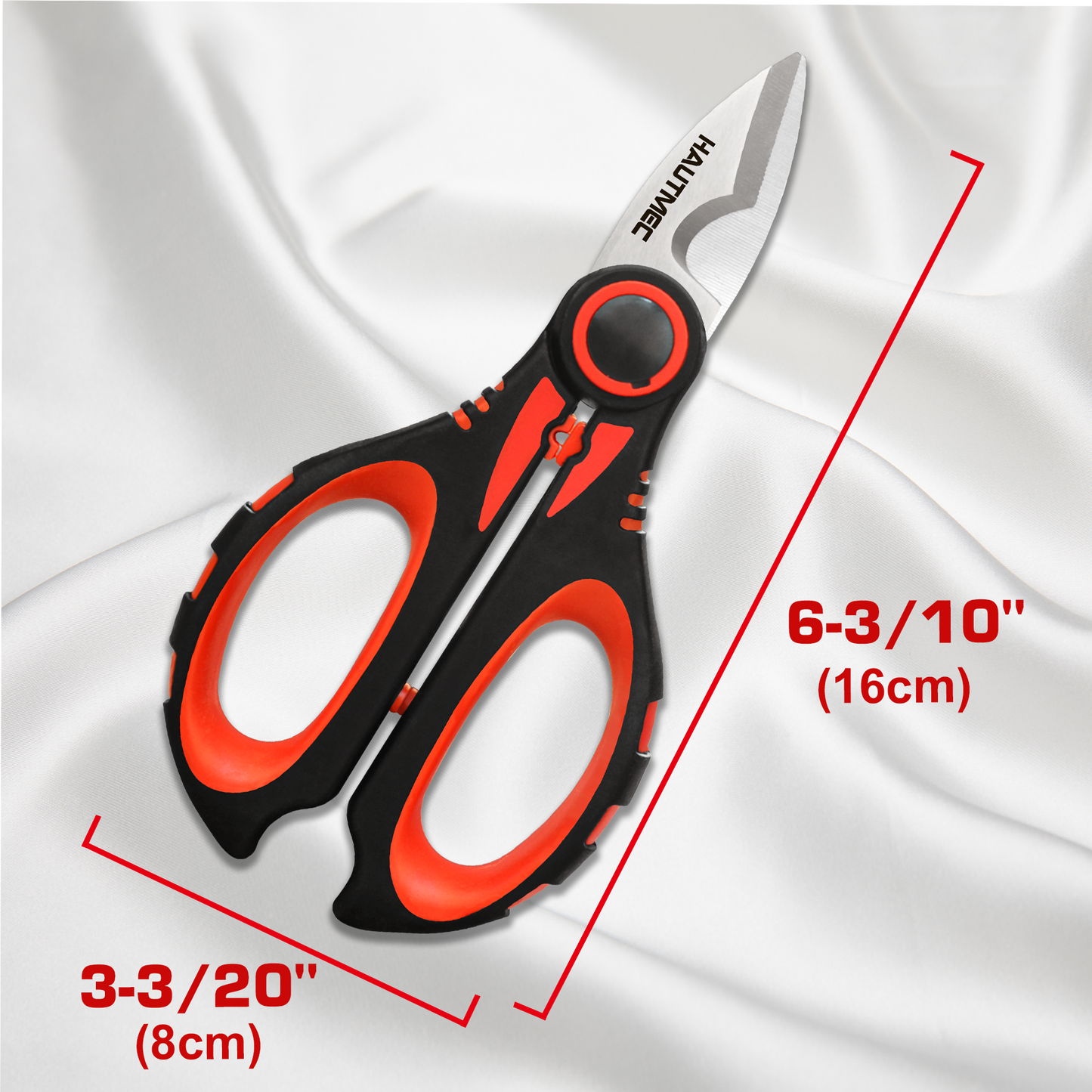 HAUTMEC Electrician Scissor, 6-1/4" Professional Electrician Shears with Stainless Serrated Blade, Cable Shears With Crimp, Notch Blade With Sheath, Comfortable Reinforced Fiberglass Handle,HT0416