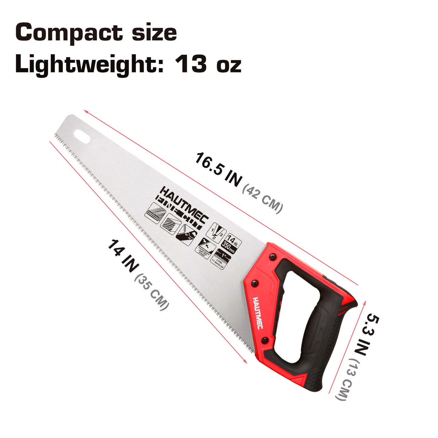 HAUTMEC 14 in. Universal Hand Saw - 11 TPI Fine Cuts Wood Saw - Professional Universal Saws for Wood, Laminate And Plastic - Crosscut Saw, HT0024