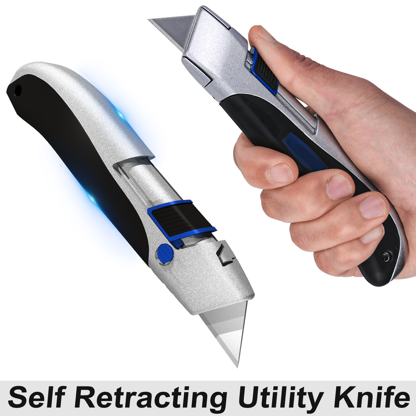 HAUTMEC Utility Knife Double Self Retraction Mechnism with Retractable Blade Heavy Duty Box Cutter with Zinc Alloy Body,Tool-free Blade Change,Premium High Safety HT0351-KN…