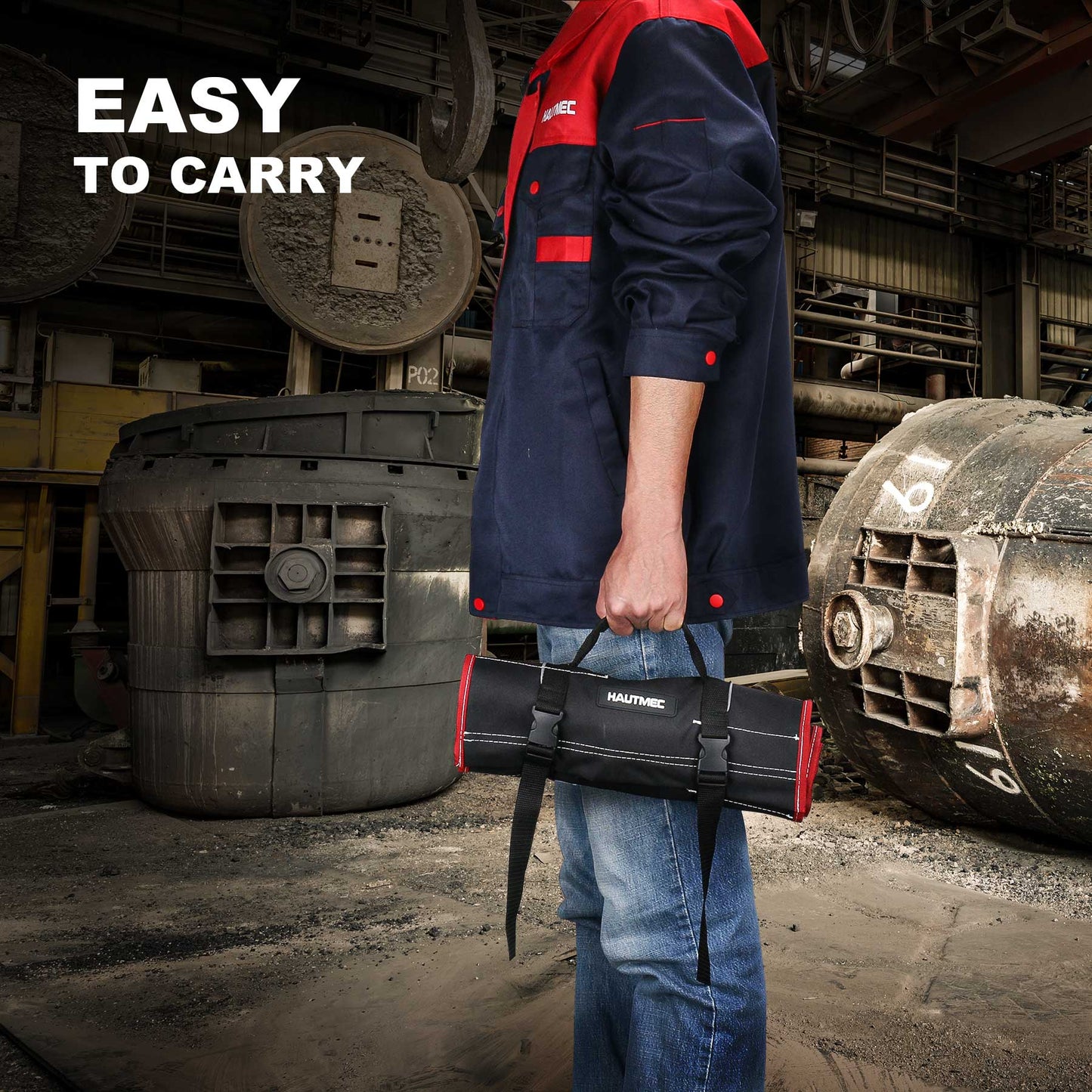 HAUTMEC 600D Tool Roll Bag, 32-Pocket Wrench Organizer, Multi-purpose Tool Roll Up Bag, Large Space Military Tool Bag HT0069-TB