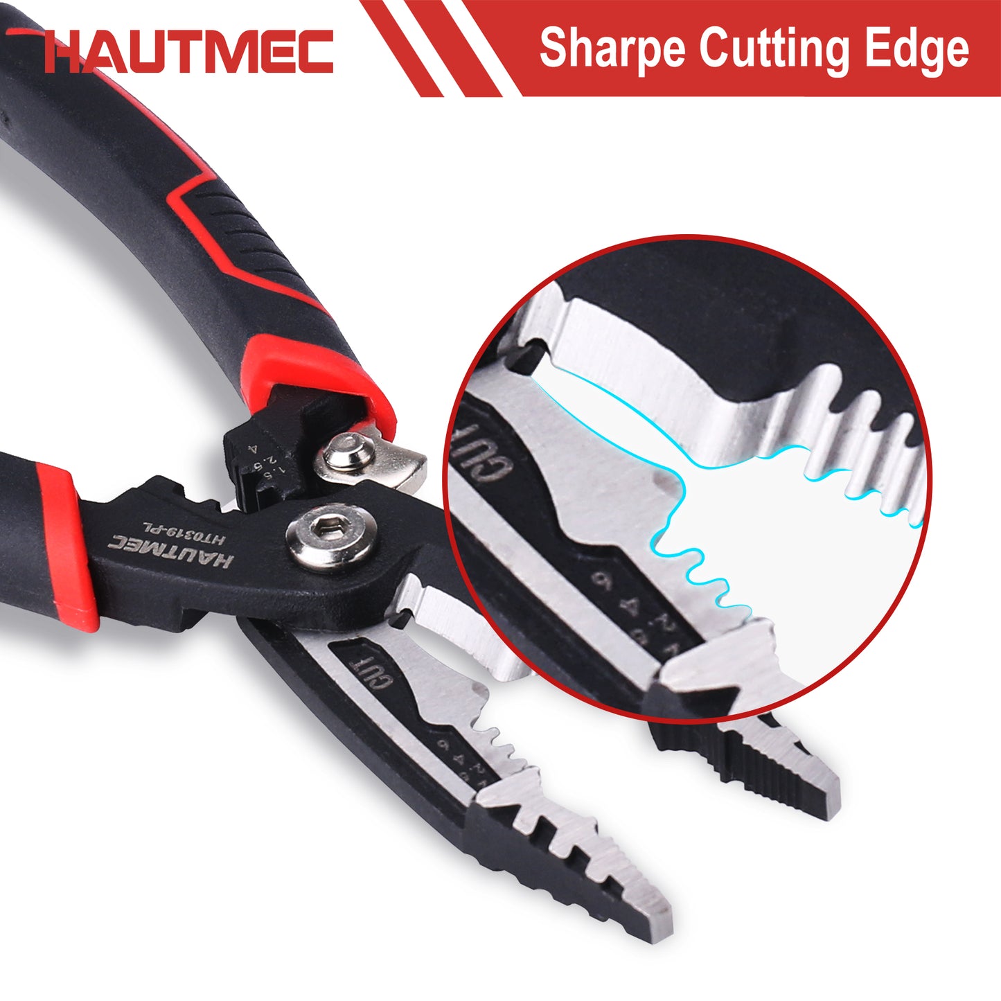 HAUTMEC Forged Wire Stripper Pliers 8", Compact Design, Multifuncion Electrical Tool: Pliers,Stripper, Cable Cutter, Crimper HT0319-PL