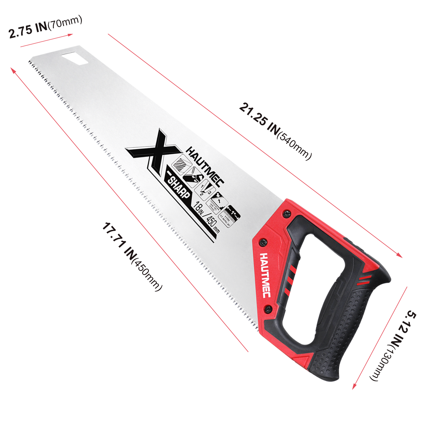 HAUTMEC X-Sharp 18 in. Universal Hand Saw - 7 TPI Universal Cuts Wood Saw - Professional Universal Saws for Wood, Laminate And Plastic - Ripcut And Crosscut Saw, HT0151-SA
