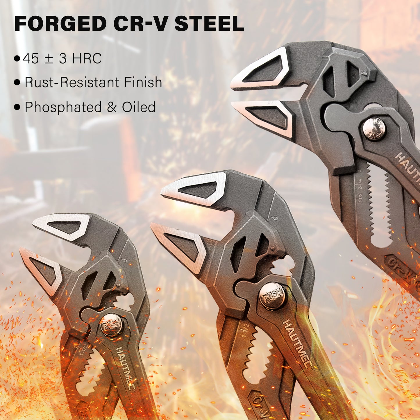 HAUTMEC 3PCS Adjustable Pliers Wrench Sets (7 10 12"), Smooth Jaw Parallel Pliers, Heat-Treated CR-V Steel & Phosphated Rust-Resistant, SAE/Metric Scale, Storage Belt Pouch for Professional & DIY HTAWH25026