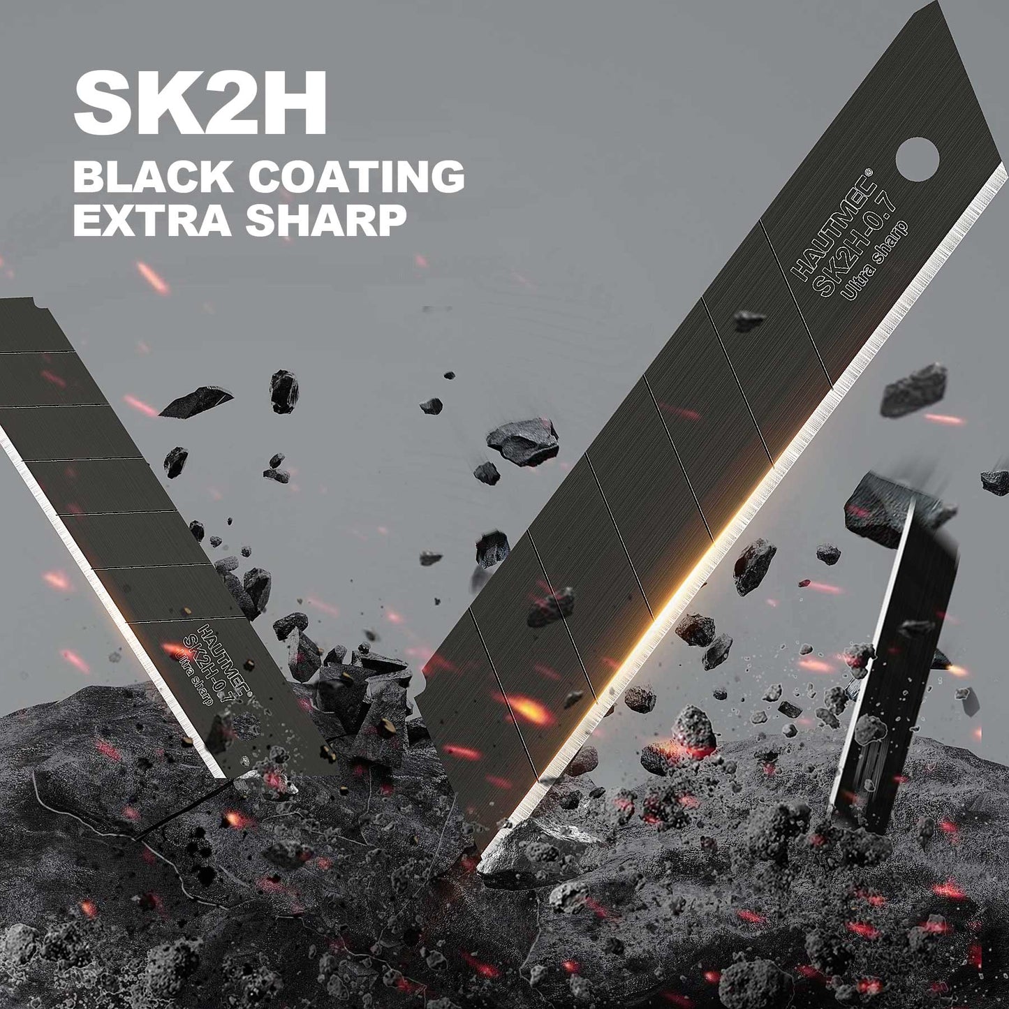 HAUTMEC 20PCS 25mm SK2H Ultra Sharp Snap Off Blades, Professional Retractable Utility Knife Replacement Blades 2 PACK, Creative Safety Box, for Industrial or Construction Applications HT0082-20PC
