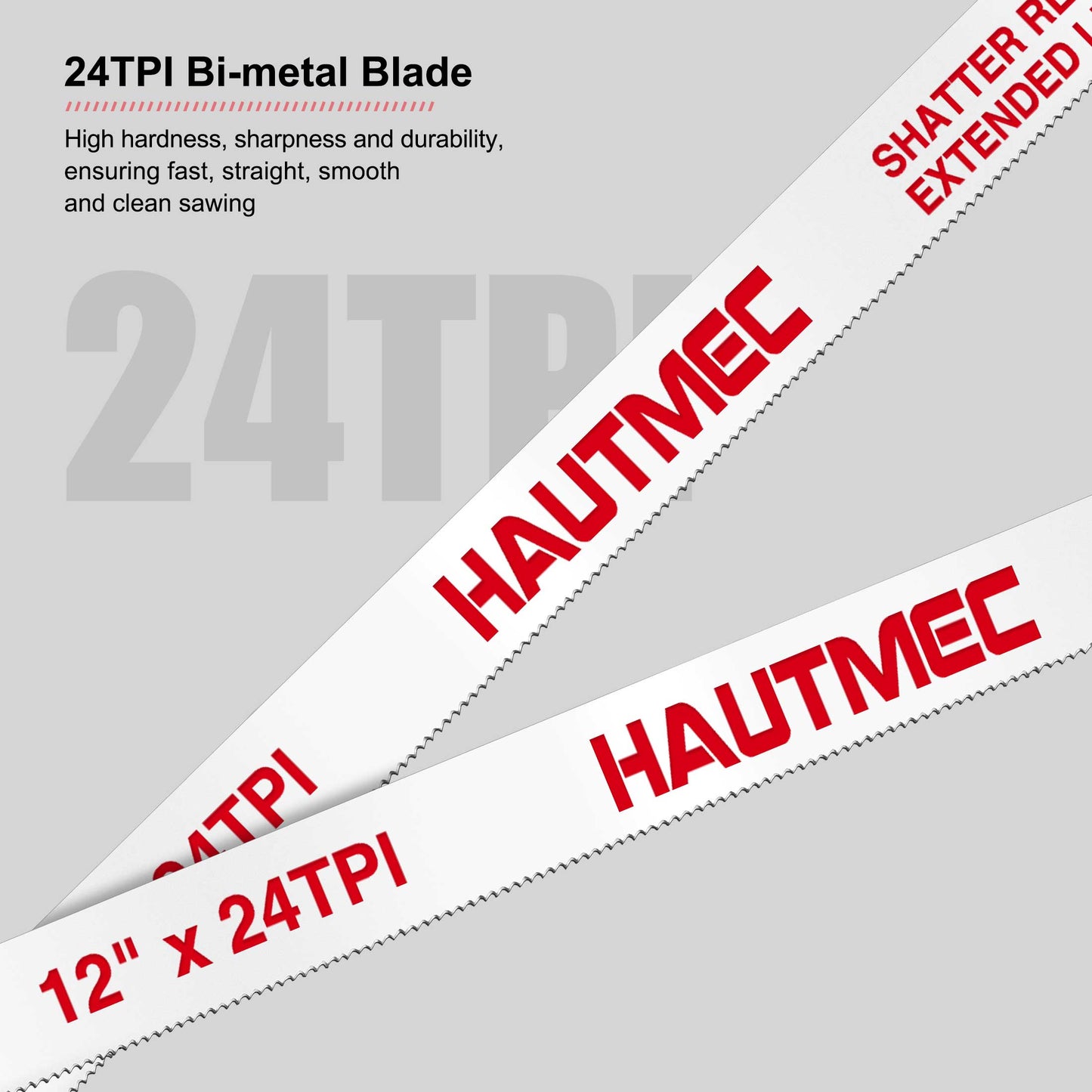 HAUTMEC 12 Inch X-Power High-Tension Hacksaw Frame, Adjustable 55°/90°Heavy Duty Aluminum Structure，Soft Non-slip Grip, 24 TPI Bi-Metal Blade for Metal, Wood, PVC Pipes HT0146-HS