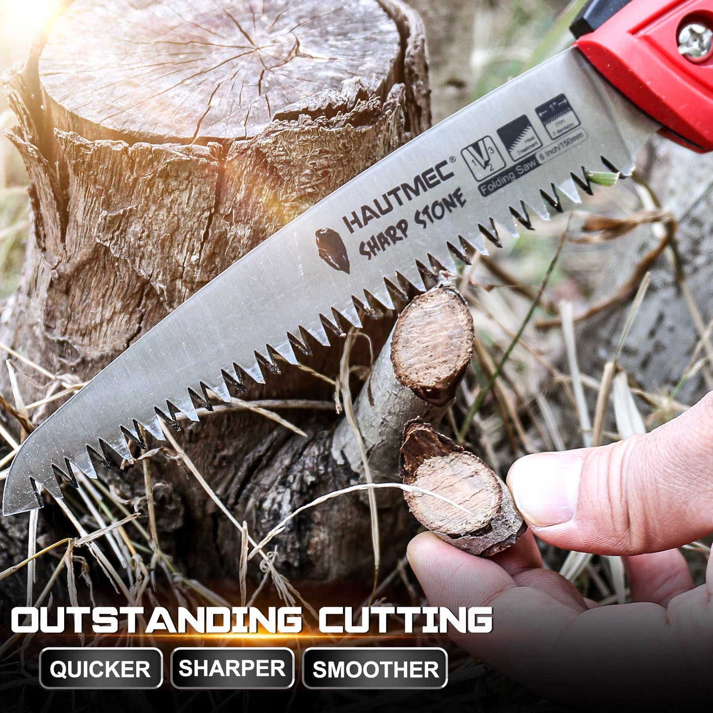 HAUTMEC 6 Inch Heavy Duty Pruning Handsaw of Sharp Stone Serie, SK5 Foldable Blade, Triple-cut Teeth, for Wood Cutting, Garden Camping, Landscaping, Tree Trimming HT0303