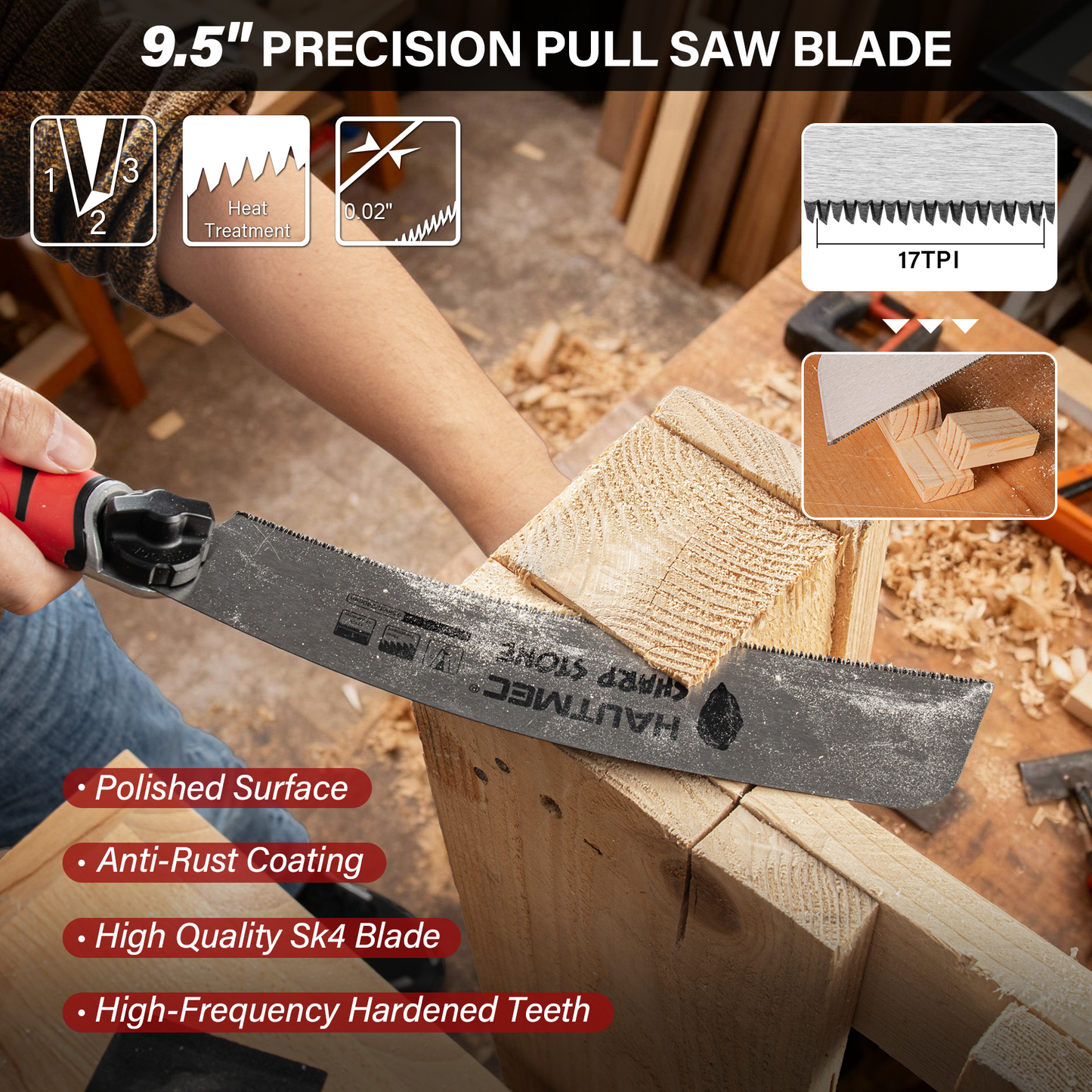 HAUTMEC 3-In-1 Japanese Pull Saw, Replaceable Blade Handsaw with 4-Angle Cutting, Pro Woodworking Cutting Tool (9.5-Inch 17TPI Fine-Cut, 9-Inch 9TPI Quick Cut, 6.5-Inch 6TPI Jab Saw) – HTHDM25050