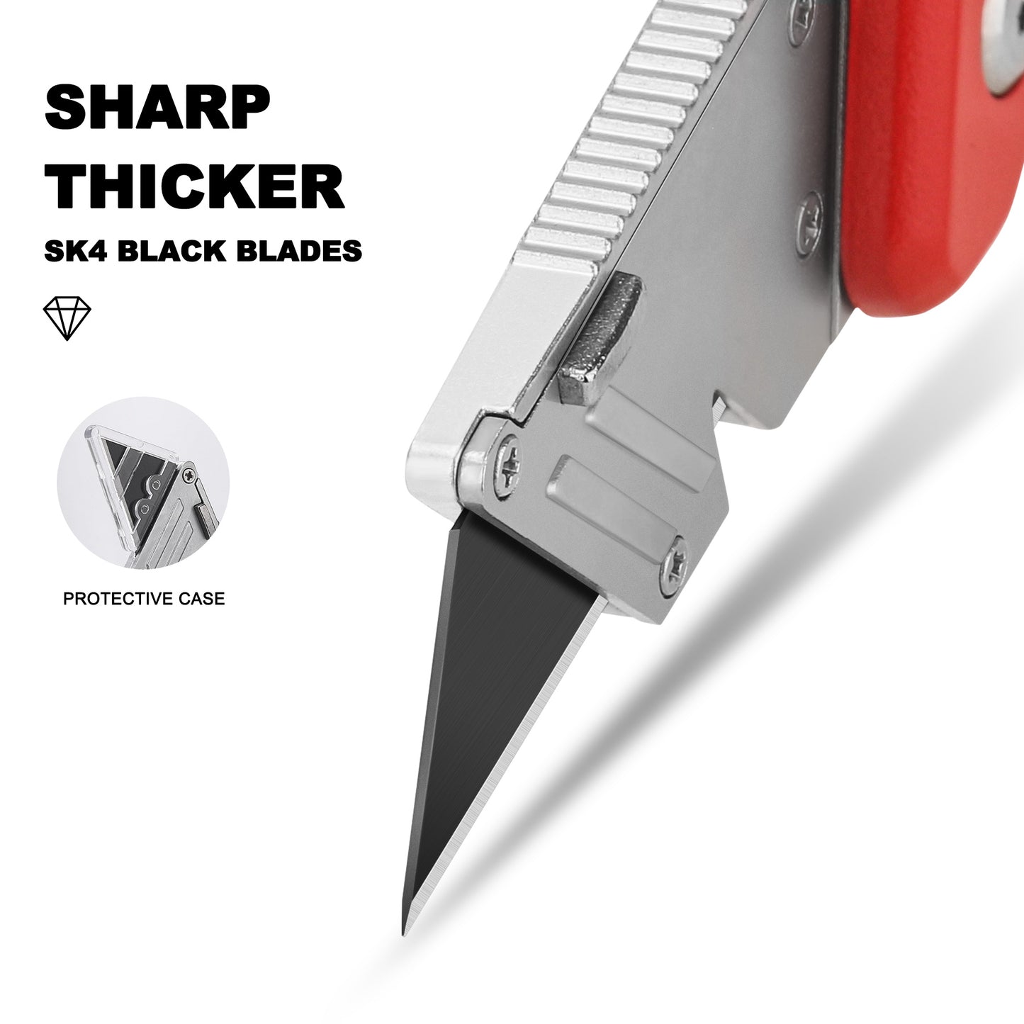 HAUTMEC Multifunctional Heavy Duty Folding Utility Knife With Integrated Screwdrivers, Box Cutter Built In Zinc Alloy Housing, 3 Extra Sharp Black SK4 Blades HT0294