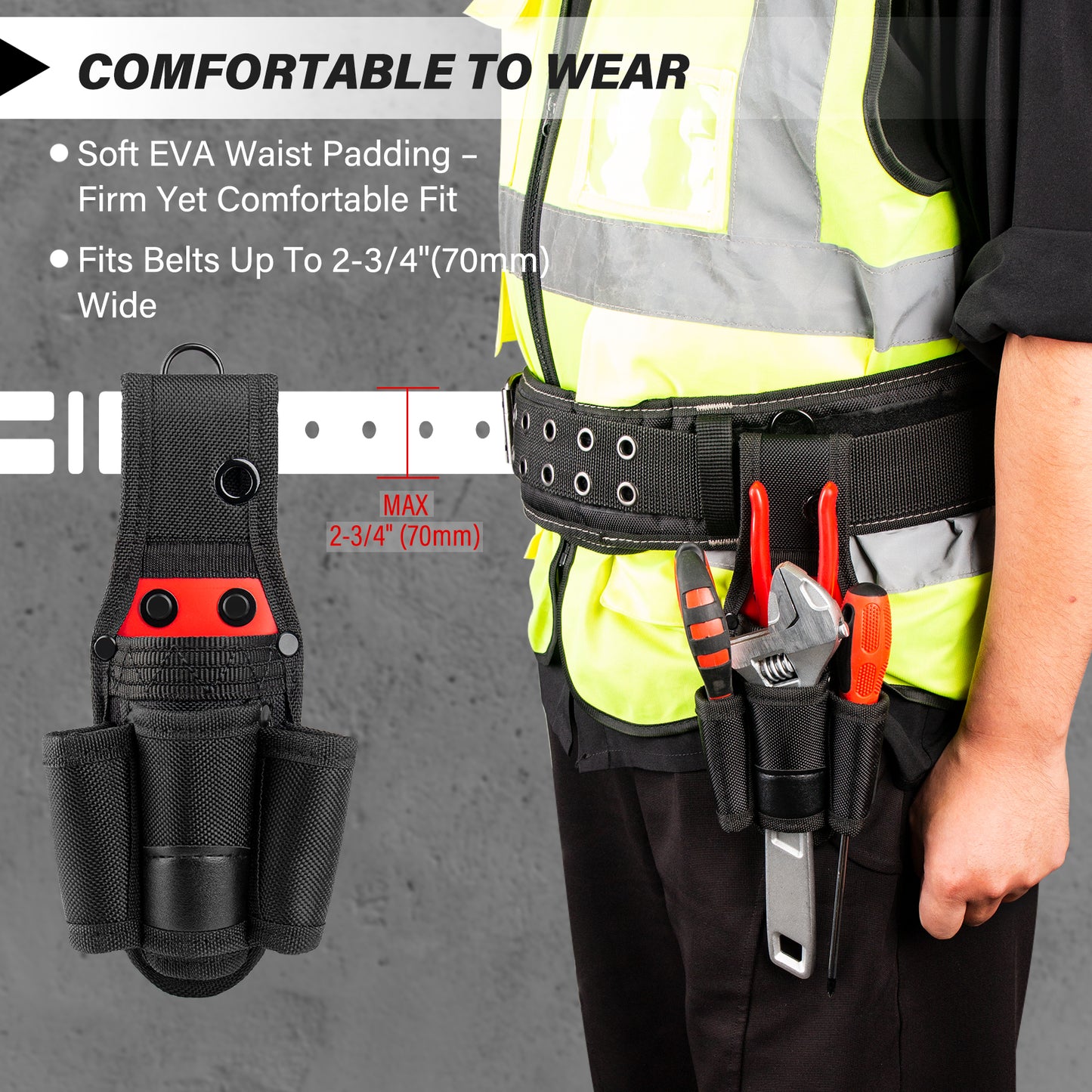 HAUTMEC Small Tool Pouch Bag with Belt Clip, 4-in-1 Tool Holster, Heavy Duty 1680D Oxford Fabric, Fits Up to 2-3/4" Belts, Quick Access Wrench & Screwdriver Holder – HTTBH25030