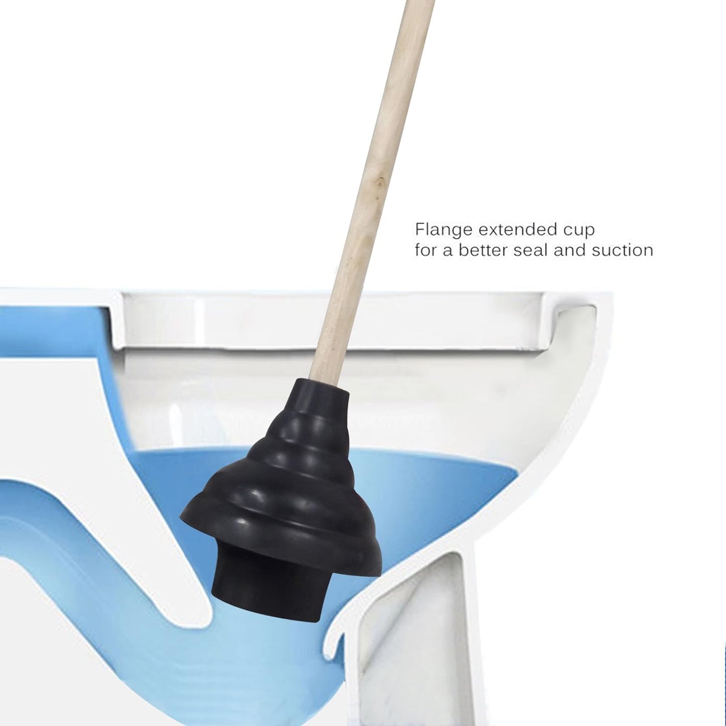 HAUTMEC Rubber Toilet Plunger for Bathroom Sink Plunger Toilet Unblocker with 150mm (Dia) Plungers and 450mm Wood Handle for Bathroom Sink Drain Kitchen PL10091701