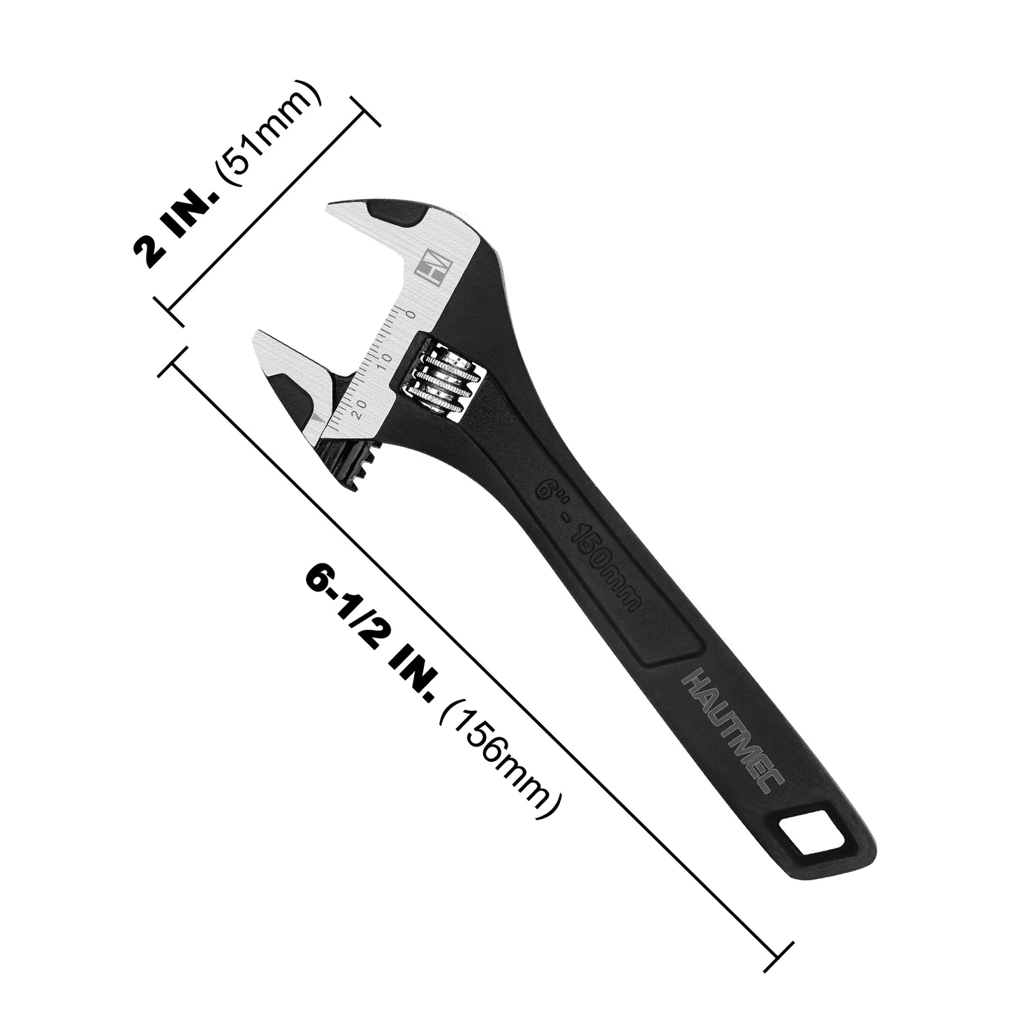HAUTMEC 6 inch Adjustable Wrench Extra Wide Jaw Black Finish Adjustable Wrenches Drop-Forged CR-V Steel Metric & SAE Scales for Home Garage Workshop DIY,  HT0372