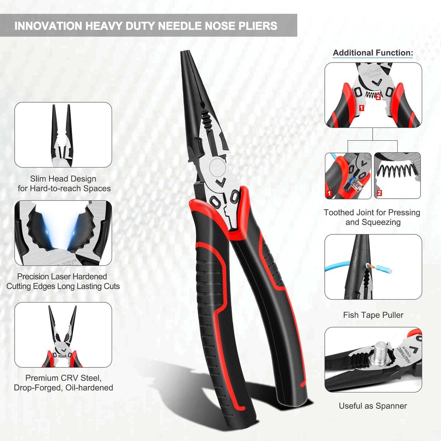 HAUTMEC 3PCS High Leverage Plier Set Multi Pliers Tool Set with 8" Needle Nose Pliers,8" Linesman Pliers and 6" Diagonal Cutting Pliers HT0270