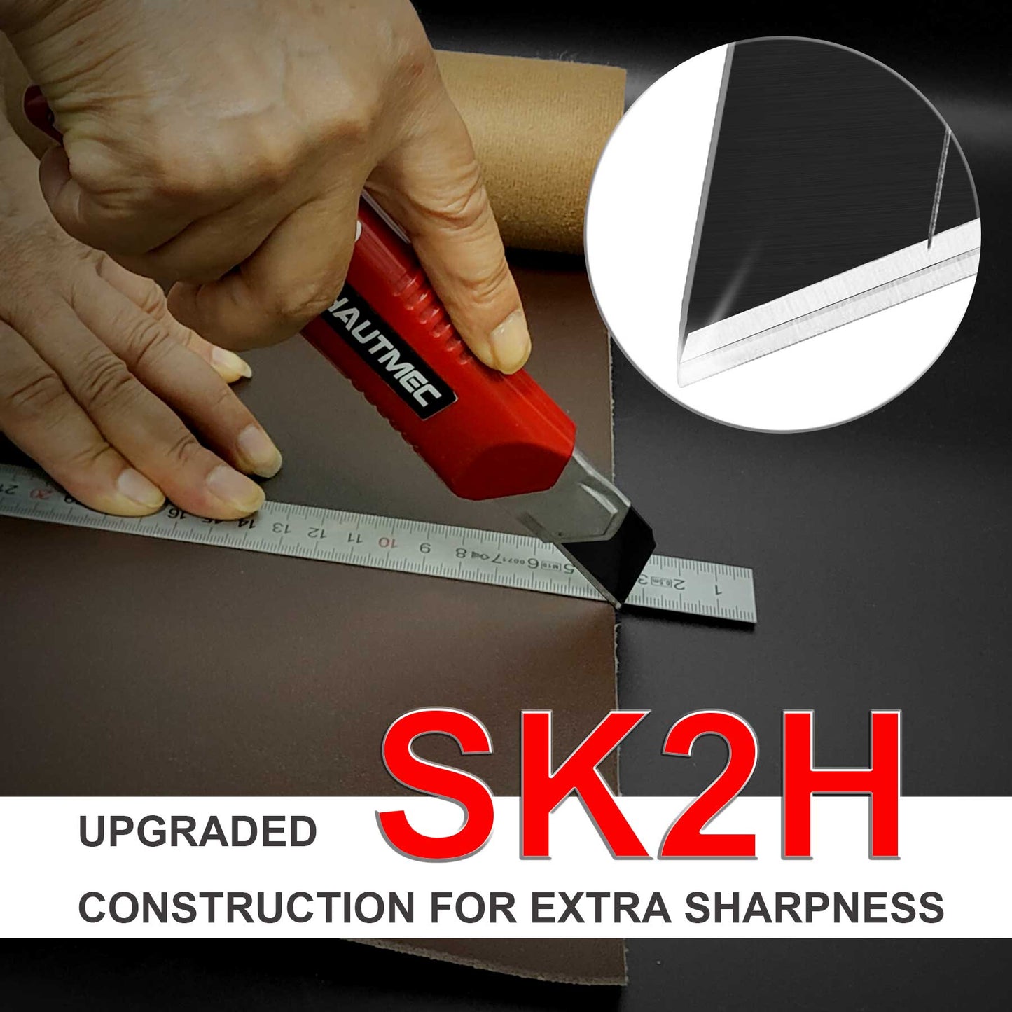 HAUTMEC 20PCS 25mm SK2H Ultra Sharp Snap Off Blades, Professional Retractable Utility Knife Replacement Blades 2 PACK, Creative Safety Box, for Industrial or Construction Applications HT0082-20PC