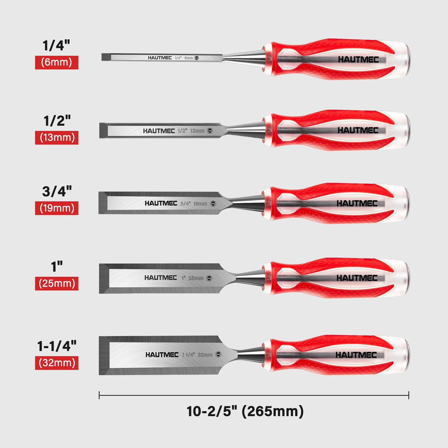 HAUTMEC 1/2" Wood Chisel for Woodworking & Carving. Drop-Forged CR-V Steel Beveled Edge Blade with Ergonomic Non-Slip Handle and Heavy-Duty Strike Cap, HT0360