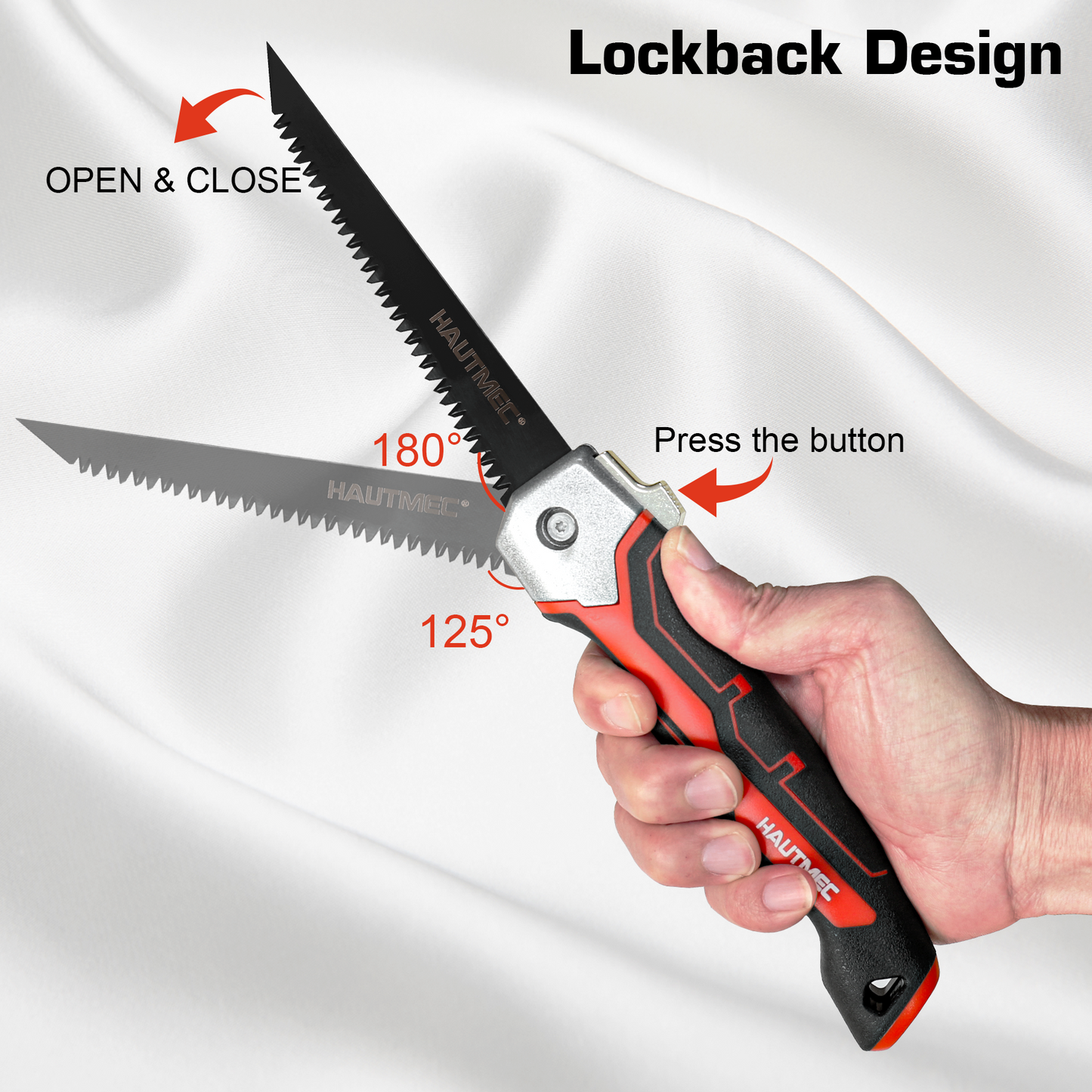 HAUTMEC 5" Folding Jab Saw/Drywall Saw/Keyhole Saw with Carbon Steel Blade, Sheetrock Saw with 7TPI Triple Sharpen Teeth, Compact Design with Holster, for Drywall, Wallboard, Plywood, PVC, HT0415