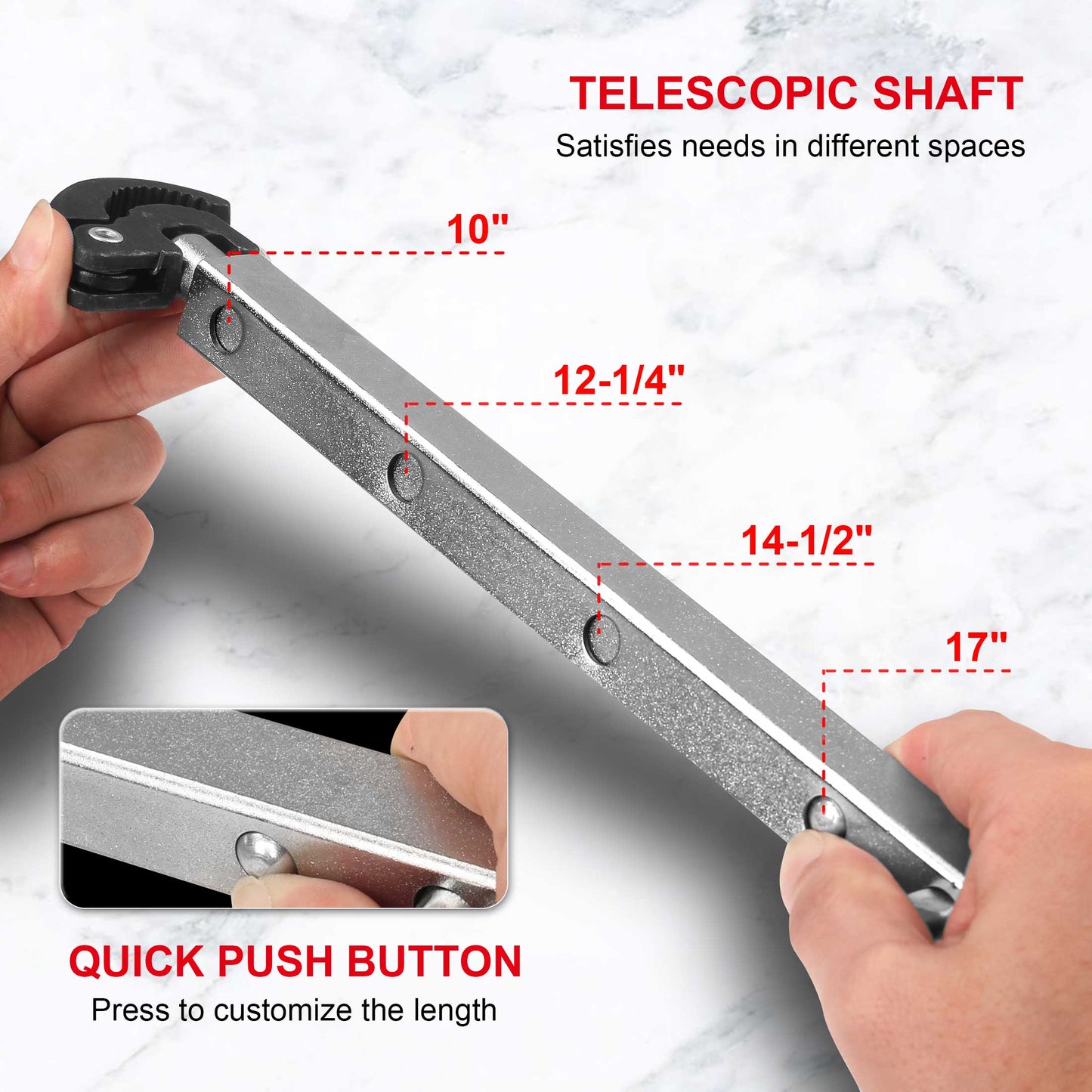 HAUTMEC Telescoping Basin Wrench, Sink Wrench, 3/8" to 1-1/4" Jaw Capacity, 10" to 17" Extendable Handle, Steel Sink Faucet Remover PL0025