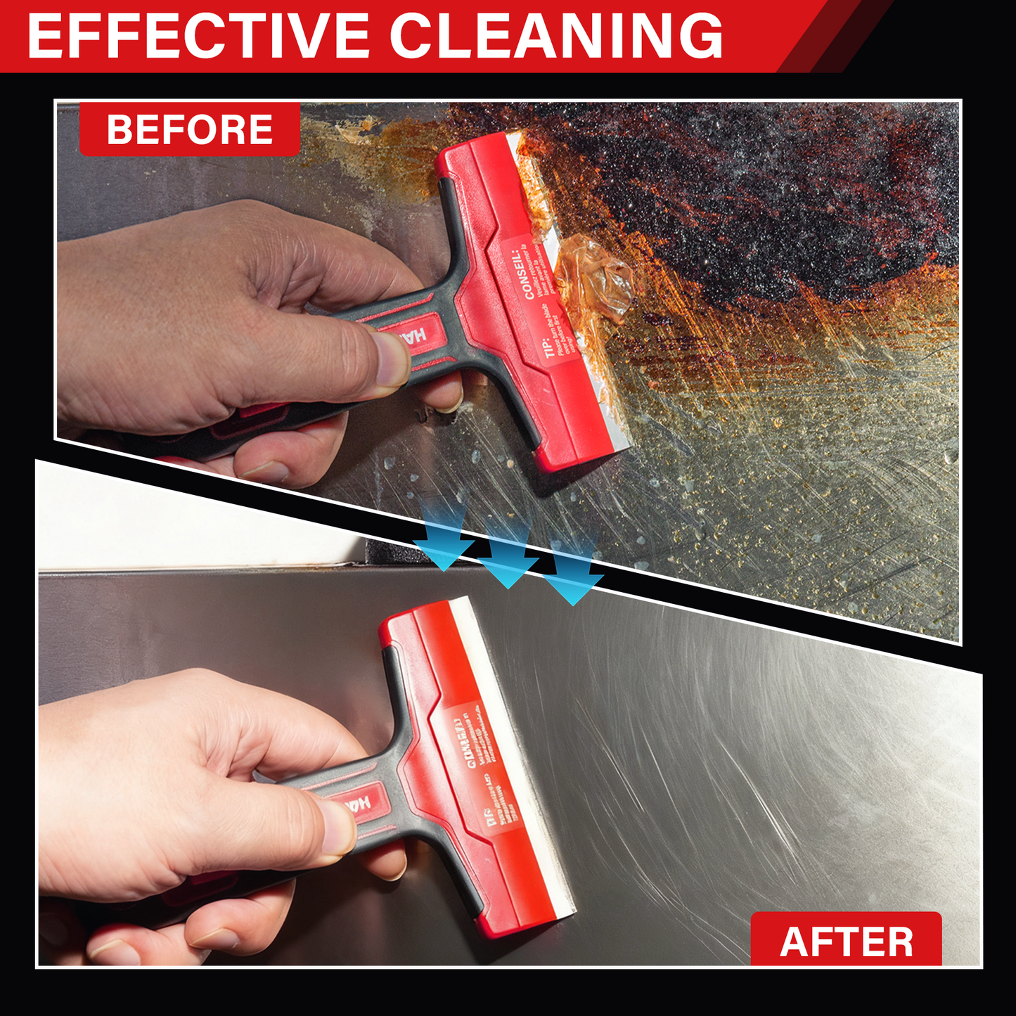 HAUTMEC Razor Blade Scraper Tool, 4" Wider Scraper Tool with 20 Extra Carbon Steel Blades, Razor Scraper for glass scraper, Adhesive, Label, Sticker from Window, Glass, Tile, Floor, Stove HTPBM25033