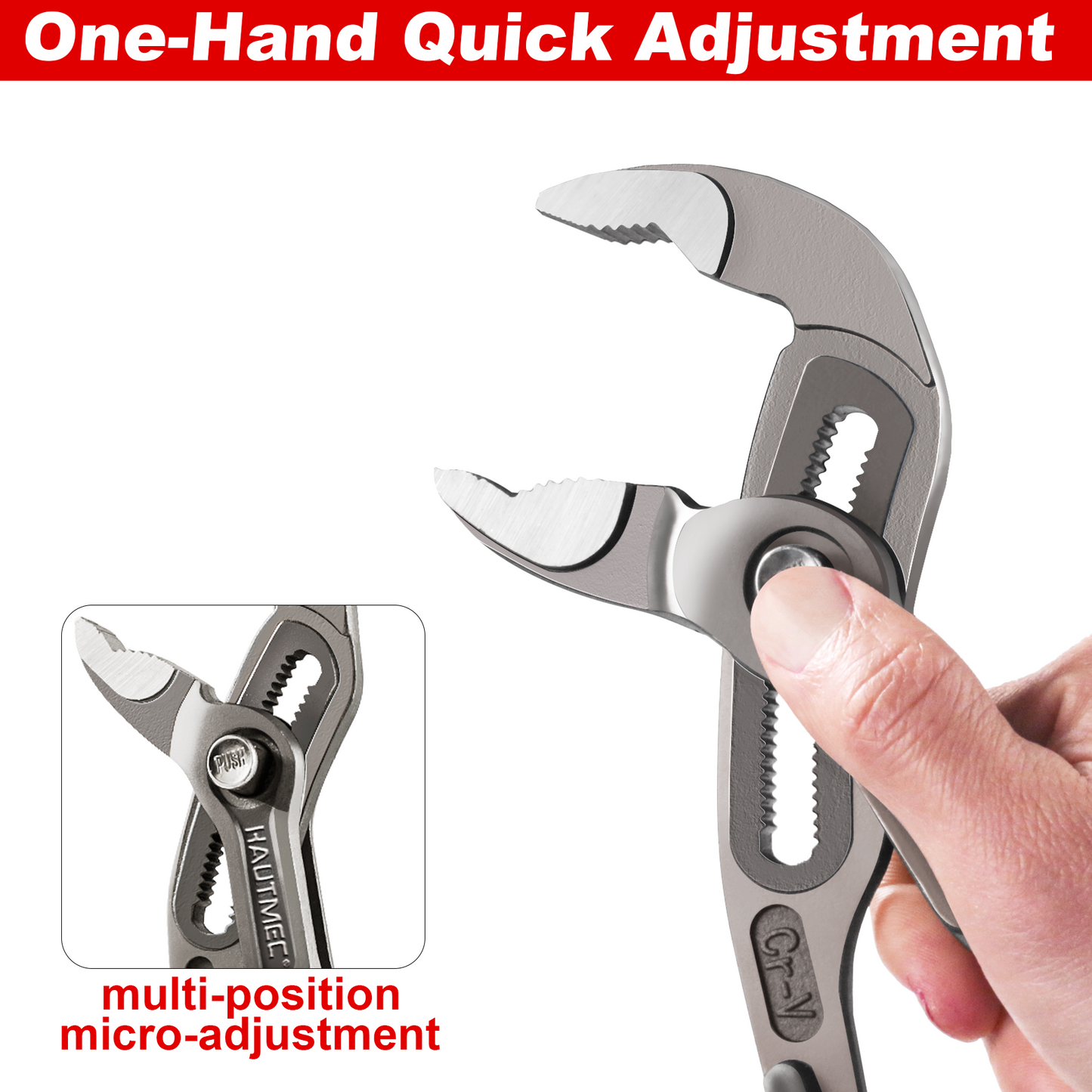 HAUTMEC 16-Inch Water Pump Pliers, Fast Adjustable Tongue and Groove Joint Pliers, V-Jaw with Comfort Grips, Rust-Proof CRV Steel Construction for Plumbing, Home Repair, and Pipe Fittings HT0369-PL