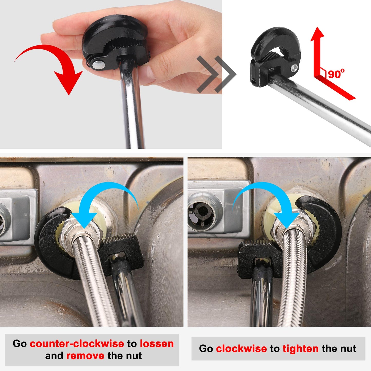 HAUTMEC 11 Inch Basin Wrench to Get into Tight Spaces with 3/8'' to 1-1/4'' Capacity for Faucet Hex Nuts Under Sink, PL0024