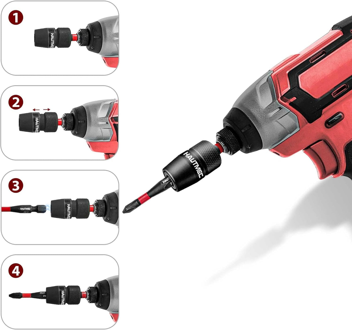 HAUTMEC 1/4 Inch Impact Tough Quick Change Bit Holder - One Touch Mechanism for Quick Release for Screwdriver Bits Nuts Drills Maintenance and repairing HT0162-SH