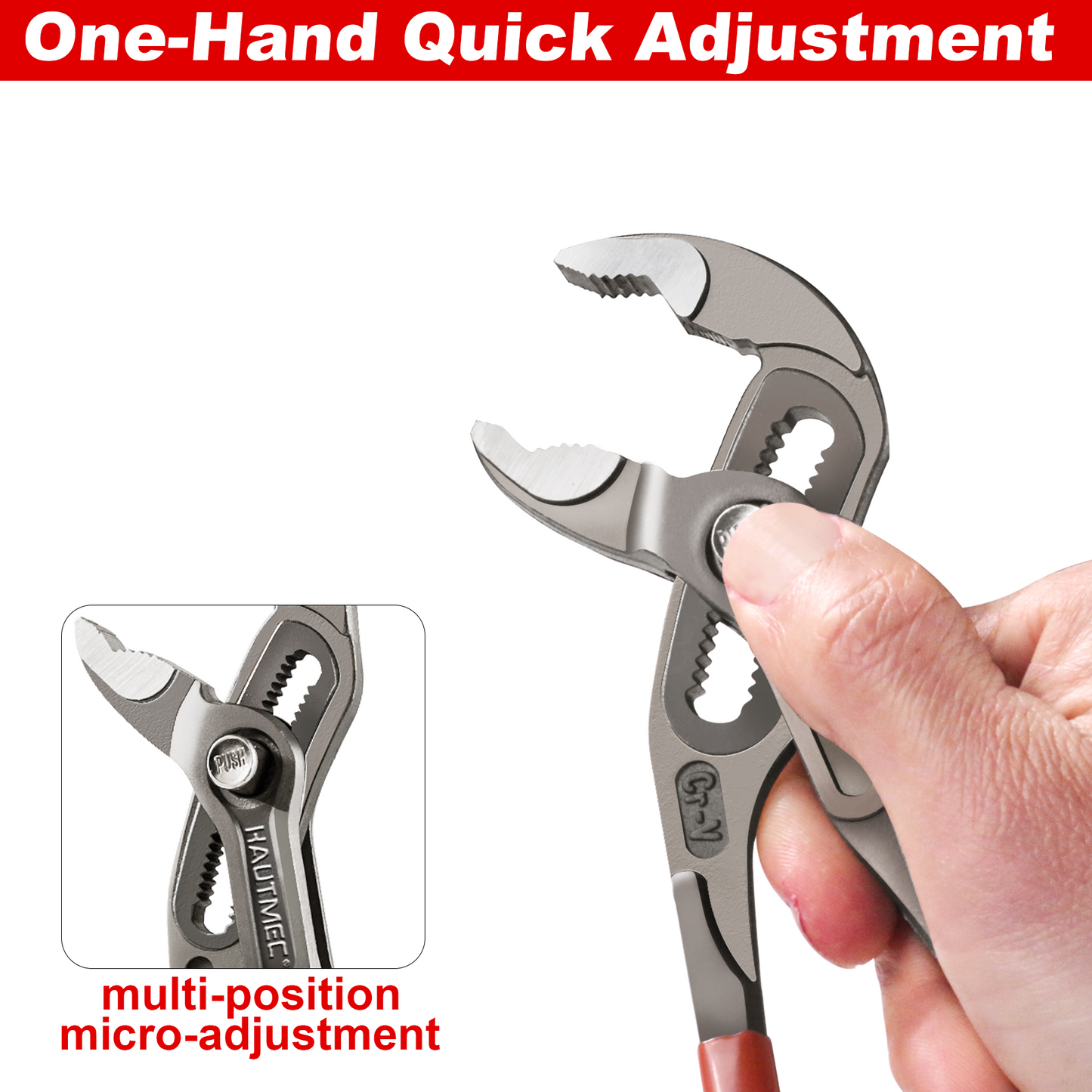 HAUTMEC 7-Inch Water Pump Pliers, Fast Adjustable Tongue and Groove Joint Pliers, V-Jaw with Comfort Grips, Rust-Proof CRV Steel Construction for Plumbing, Home Repair, and Pipe Fittings HT0366-PL