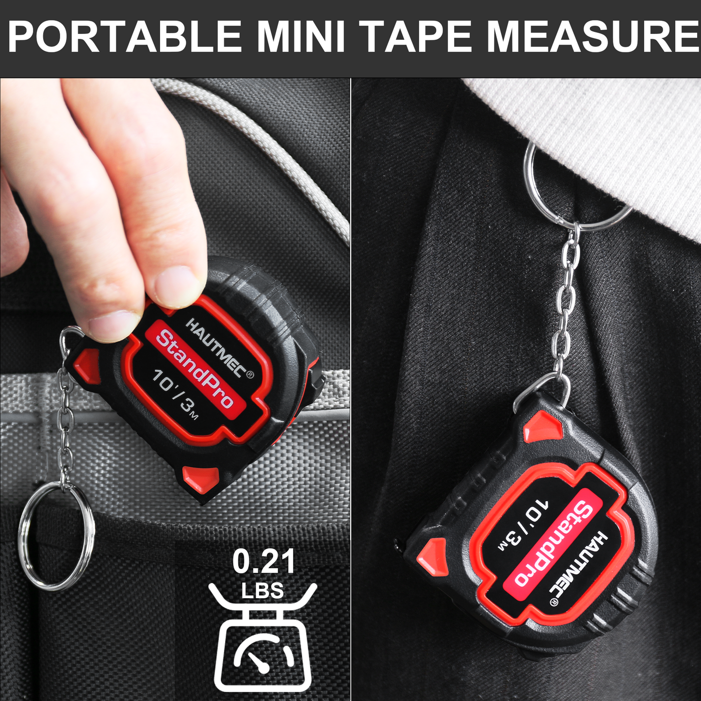 HAUTMEC 3 Pc Small Tape Measure, Mini Tape Measure, Keychain Tape Measure, Metric and Imperial Scales, Retractable Pocket Tape Measure Suitable for Homeowners, HT0252