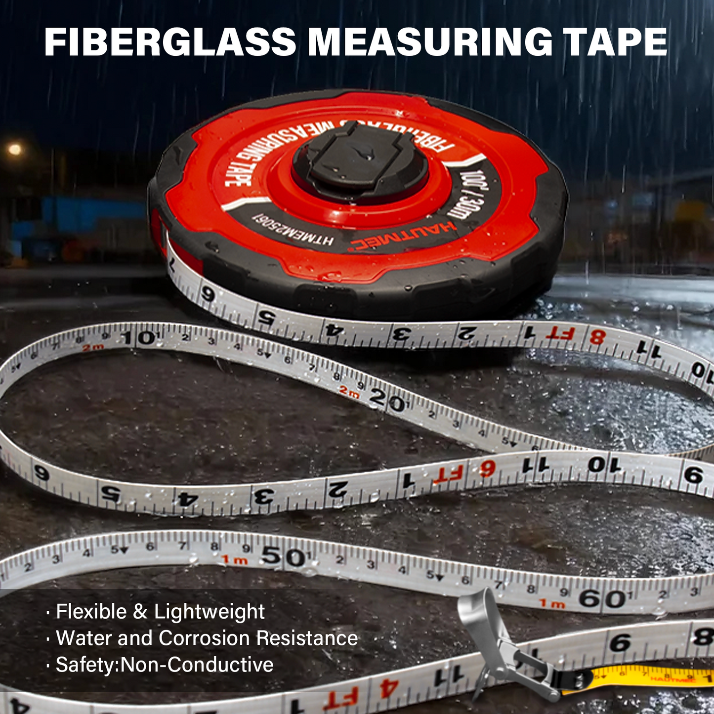 HAUTMEC Measuring Tape Long 100ft/30m Tape Measure Flexible Pvc Fiberglass Dual Inch/Metric, 3:1 Gear Ratio Speed Closed Reel Measure Tape,For Land Yard Distance Measurement, And Construction HTMEM25061