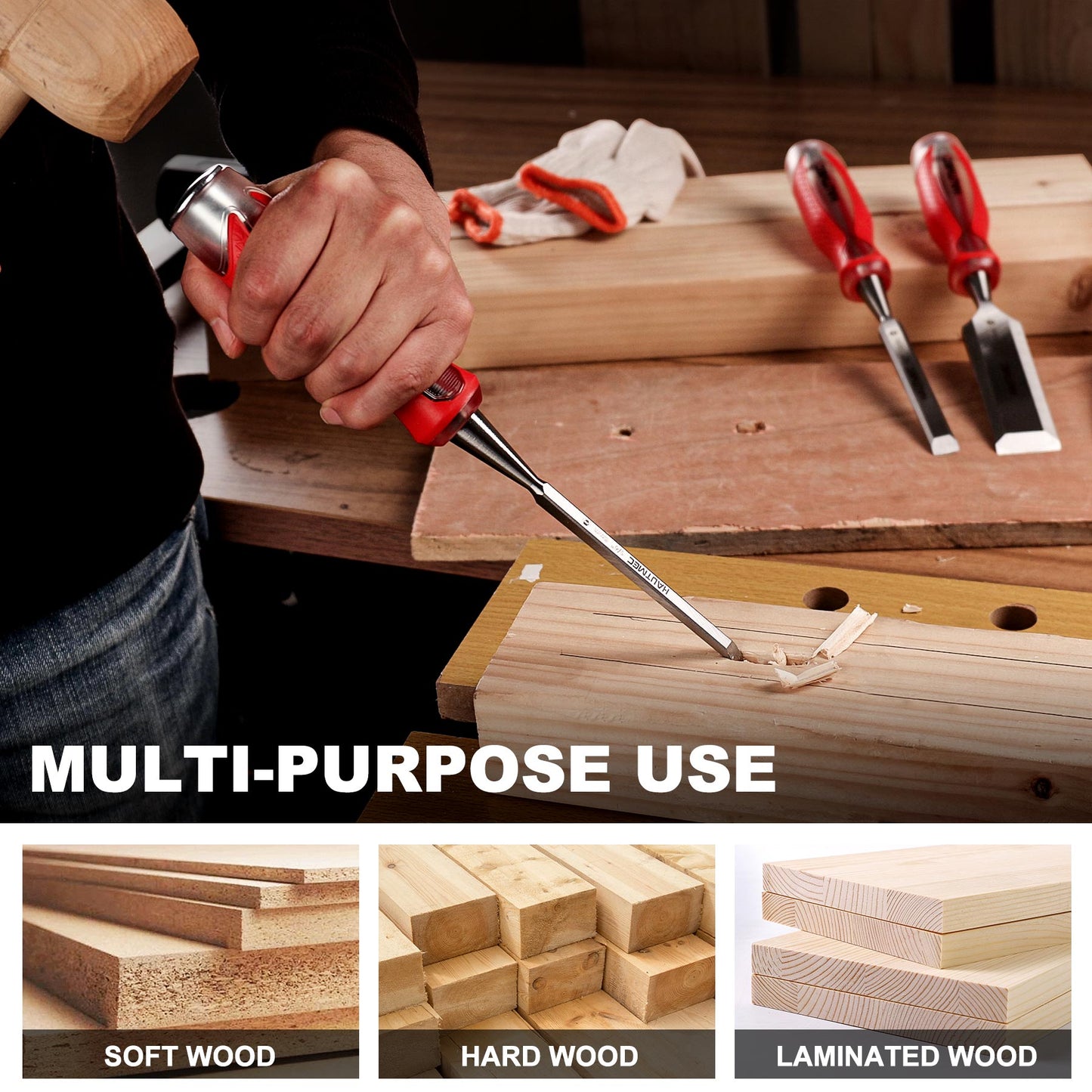 HAUTMEC 1/4" High Impact Wood Chisel for Woodworking, Drop-Forged CRV Steel, Beveled Edge Blade, Ergonomic Handle Wood Chisel for Carpentry,Wood Carvers, HT0359