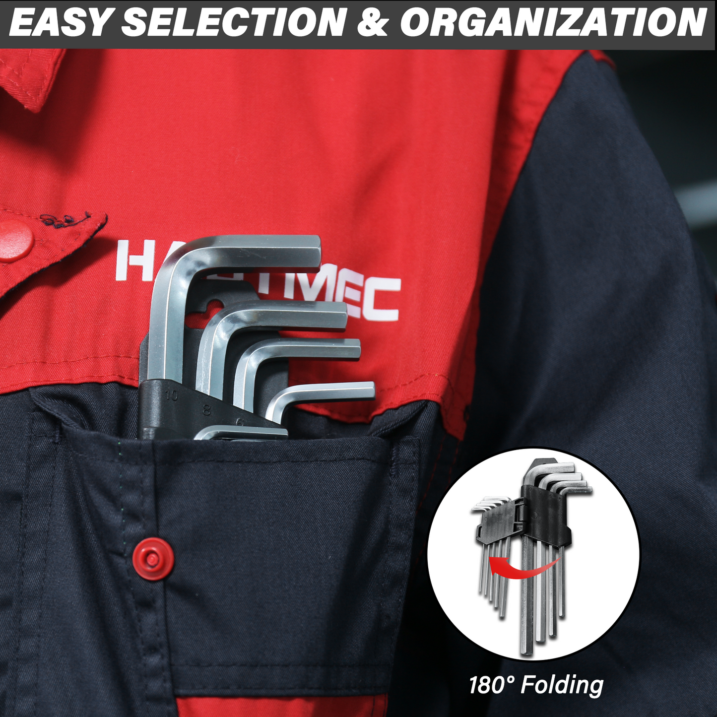 HAUTMEC 9-Piece Hex Key Allen Wrench Set, L Shape Metric Assortment, Chrome Vanadium Steel, Precise and Chamfered Tips, 1.5-10 mm, HT0221-SS