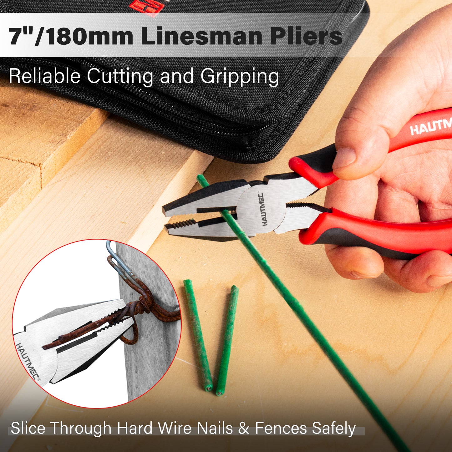 HAUTMEC 5-Piece Bi-Material Pliers Set, Including Slip-joint, Long Nose, Diagonal, Linesman, Groove Joint Pliers, Multi-Purpose for Repair, Home Maintenance, HTPTM25035