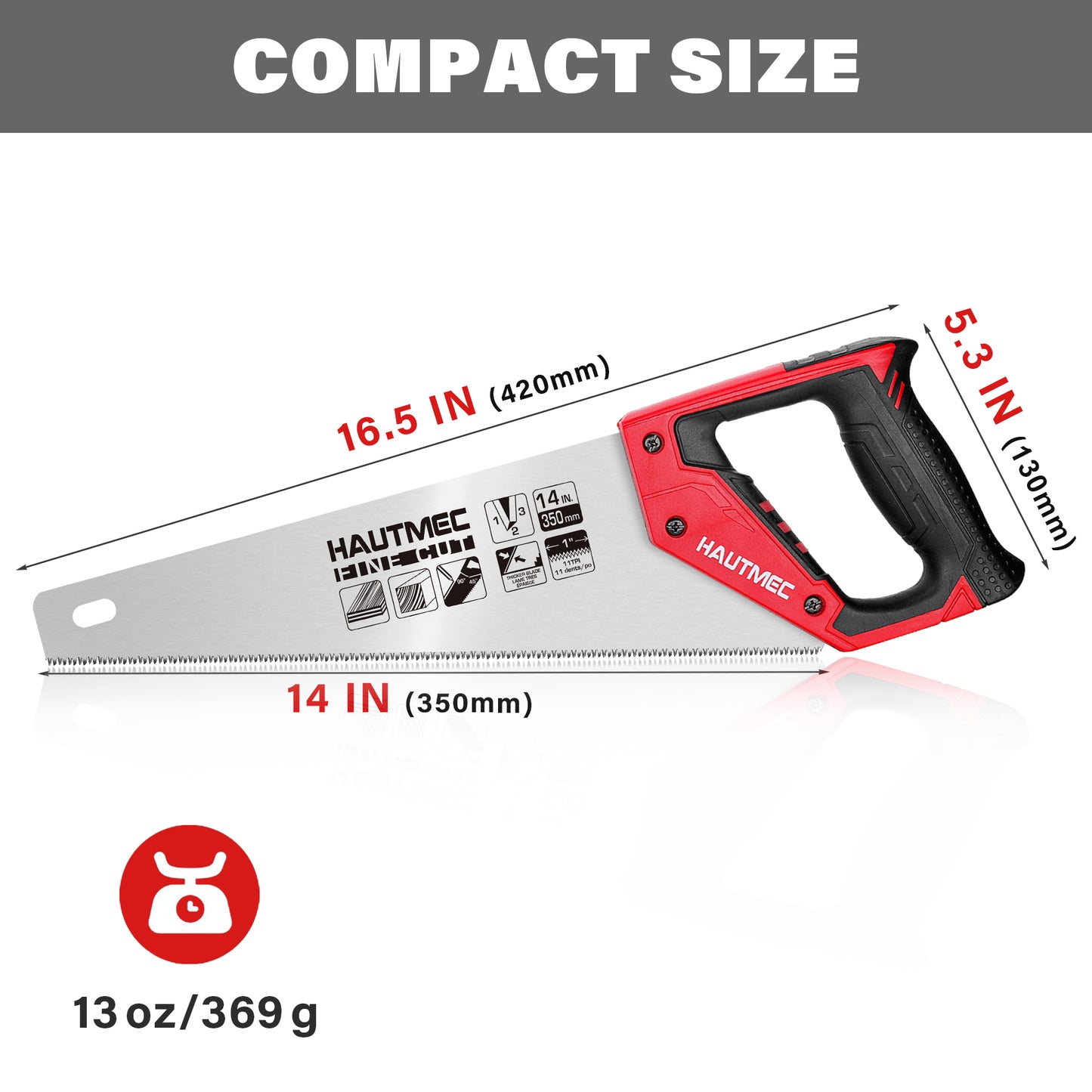 HAUTMEC 14 in. Universal Hand Saw - 11 TPI Fine Cuts Wood Saw - Professional Universal Saws for Wood, Laminate And Plastic - Crosscut Saw, HT0024