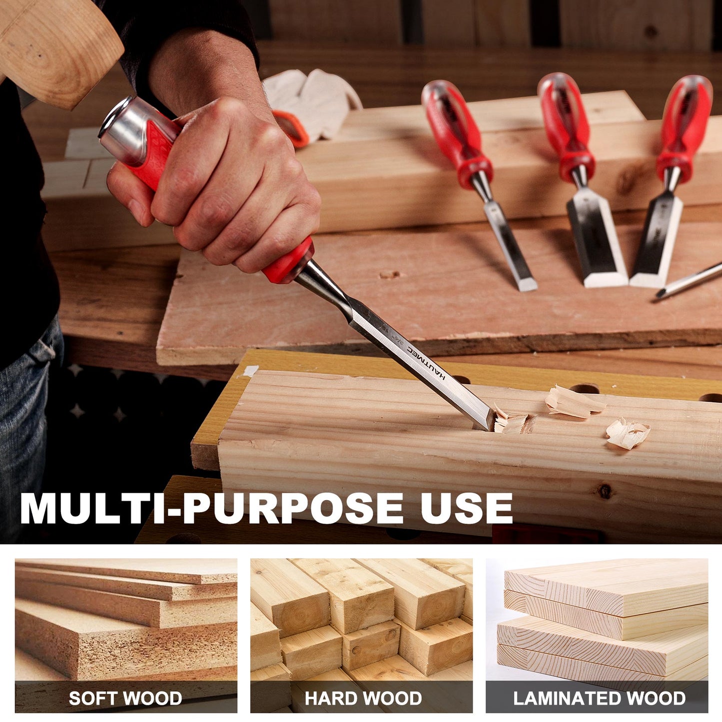 HAUTMEC 3/4" High Impact Wood Chisel for Woodworking, Drop-Forged CRV Steel, Beveled Edge Blade, Ergonomic Handle Wood Chisel for Carpentry,Wood Carvers, HT0361