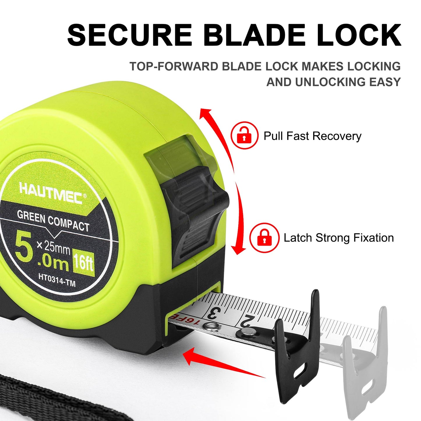 HAUTMEC 16Ft Tape Measure 3PCS with Fractions 1/8, Multi-Catch Hook Retractable Measuring Tools, Heavy Duty Green Compact Case for Construction, Carpenter, Professionals HT0314-3PC
