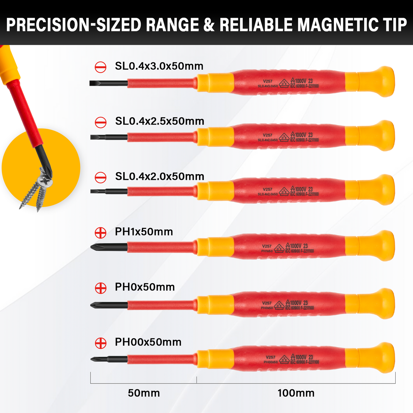 HAUTMEC 6PCS Small Precision Screwdriver Set 1000V Mini Insulated Screwdriver Set with VDE Certified, S2 Steel, Slotted and Phillips Magnetic Tip for Electrical Work, HT0313