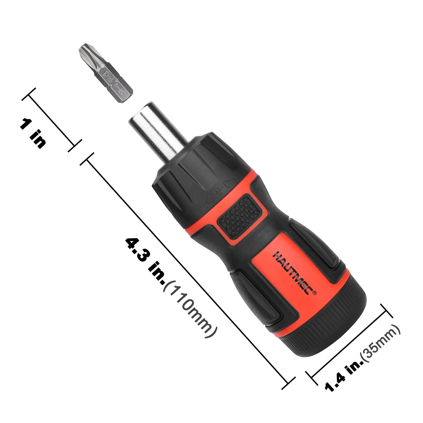 HAUTMEC 6-in-1 Stubby Ratcheting Screwdriver Set, Multi Screwdriver Tool All in One, Ratchet Screwdriver Set with Multi Bit Screw Driver, Chrome Vanadium Steel Shaft, 3PCS Phillips and 3PCS Slotted，HT0385