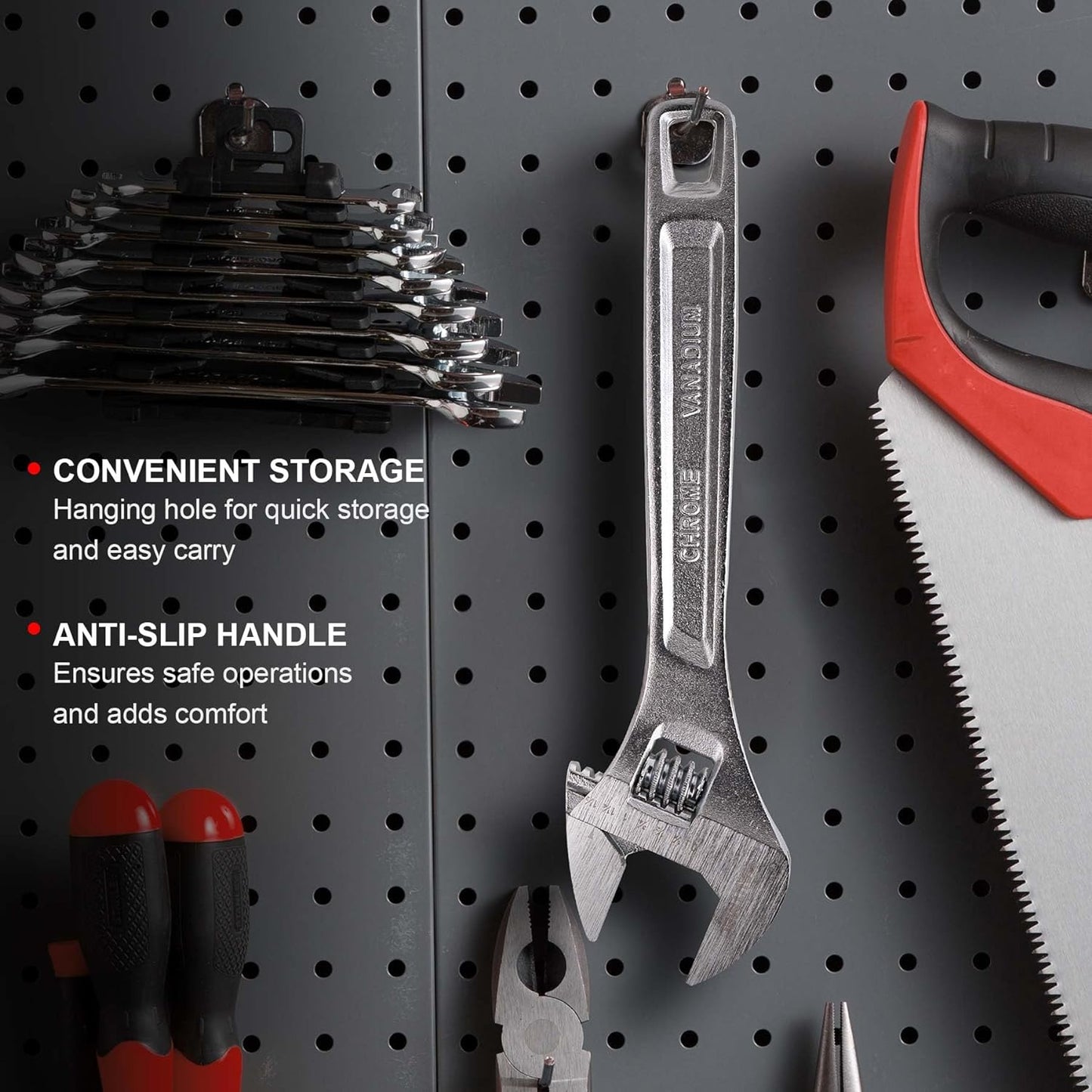HAUTMEC Adjustable Wrench, 12-Inch Heavy Duty Forged CR-V Steel Universal Wrench HT0310-WR