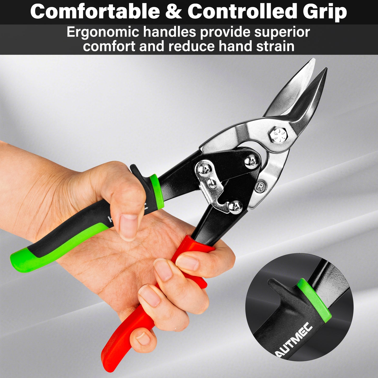 HAUTMEC 3-Piece Aviation Tin Snips for Cutting Metal Sheet, CR-V Steel Miter Shears for Straight, Left & Right Cuts, 10 Inch Heavy-Duty Sheet Metal Cutters with Safety Lock & Ergonomic Grip –HTSSM25063